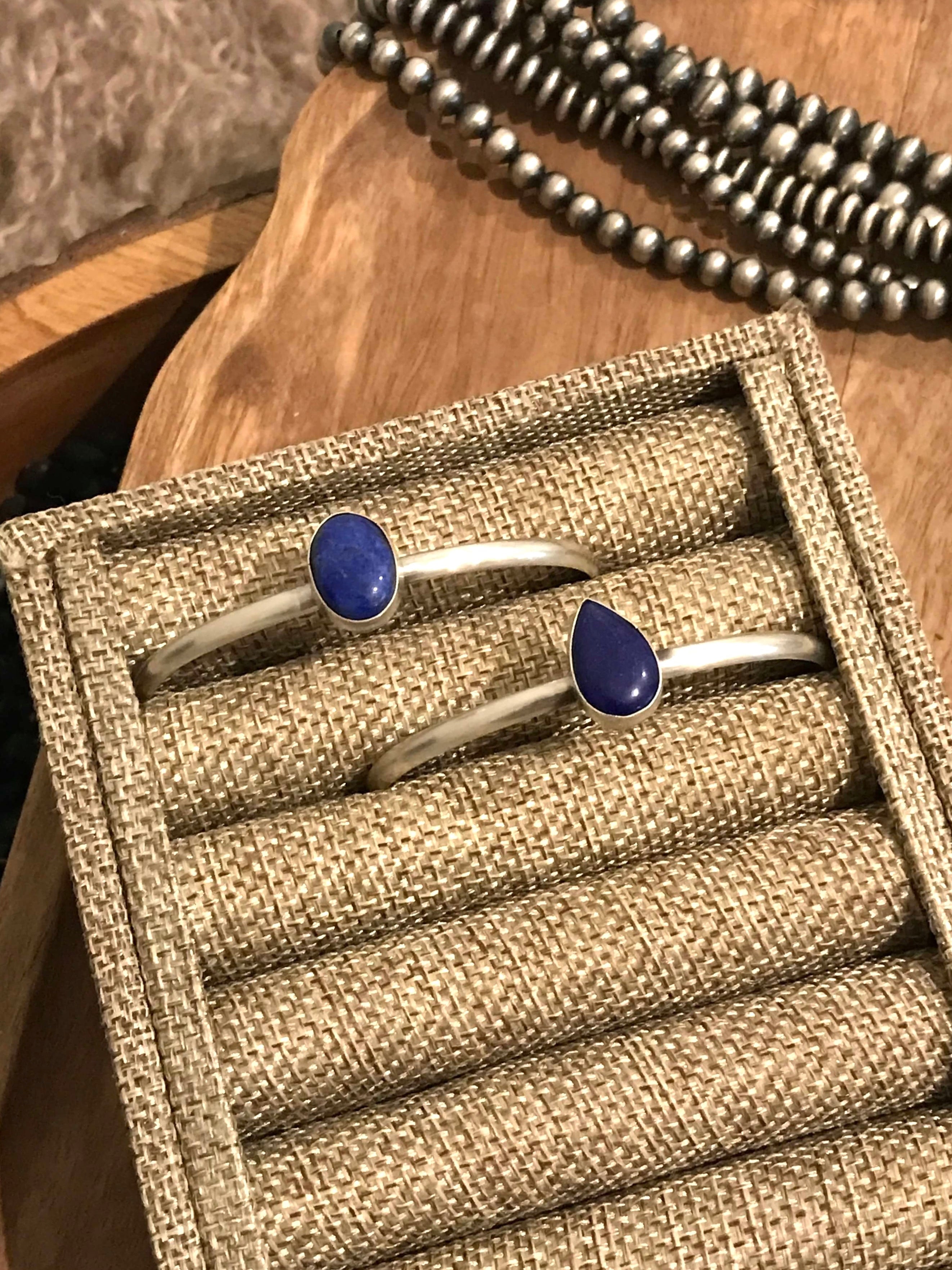 The Woodrow Cuffs in Lapis-Bracelets & Cuffs-Calli Co., Turquoise and Silver Jewelry, Native American Handmade, Zuni Tribe, Navajo Tribe, Brock Texas