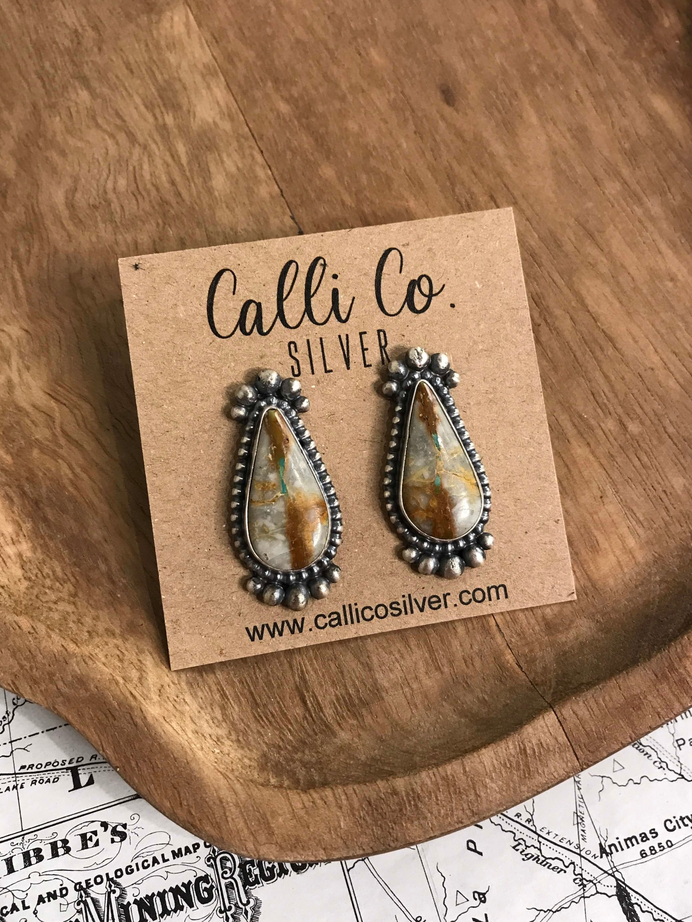 The Ribbon Studs, 32-Earrings-Calli Co., Turquoise and Silver Jewelry, Native American Handmade, Zuni Tribe, Navajo Tribe, Brock Texas