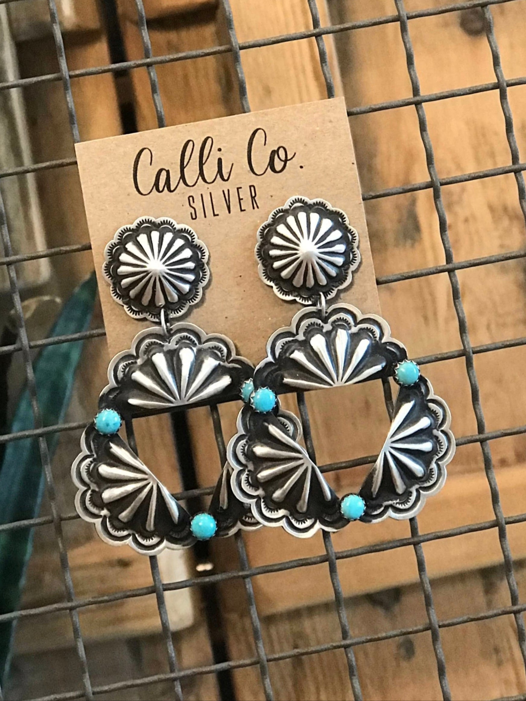 The Azalea Concho Earrings, 2-Earrings-Calli Co., Turquoise and Silver Jewelry, Native American Handmade, Zuni Tribe, Navajo Tribe, Brock Texas