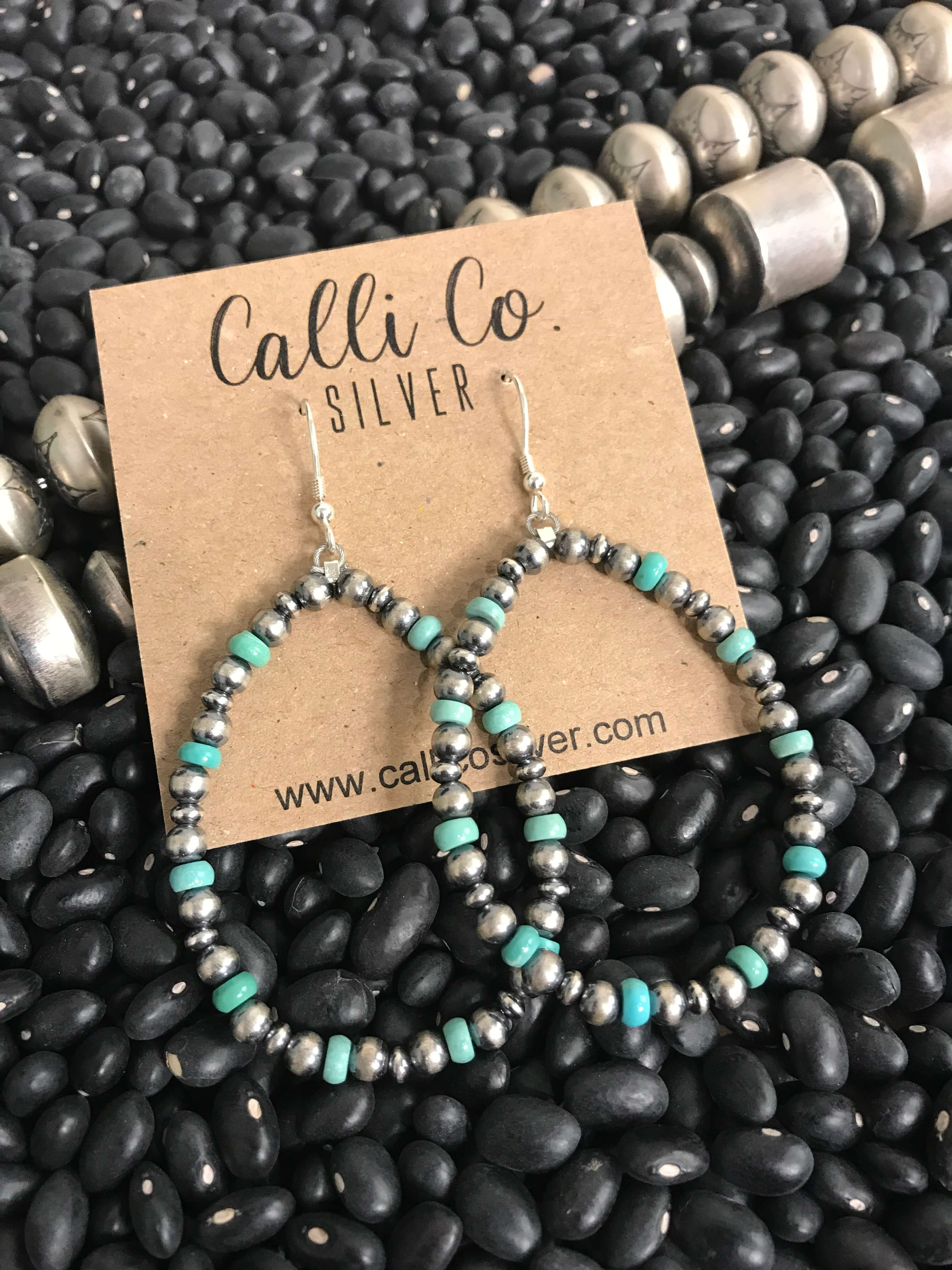 The Sabine Hoop Earrings-Earrings-Calli Co., Turquoise and Silver Jewelry, Native American Handmade, Zuni Tribe, Navajo Tribe, Brock Texas