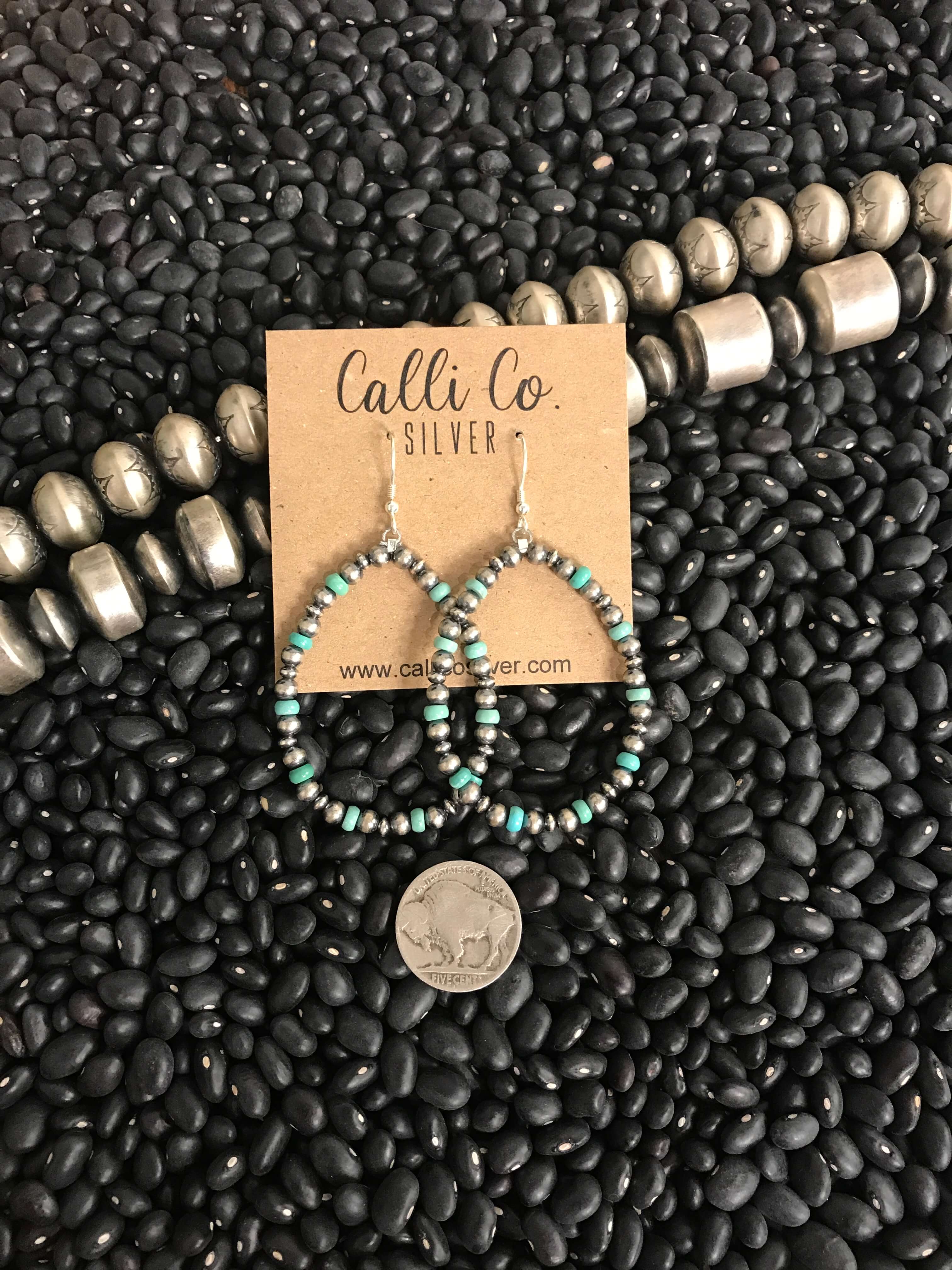 The Sabine Hoop Earrings-Earrings-Calli Co., Turquoise and Silver Jewelry, Native American Handmade, Zuni Tribe, Navajo Tribe, Brock Texas