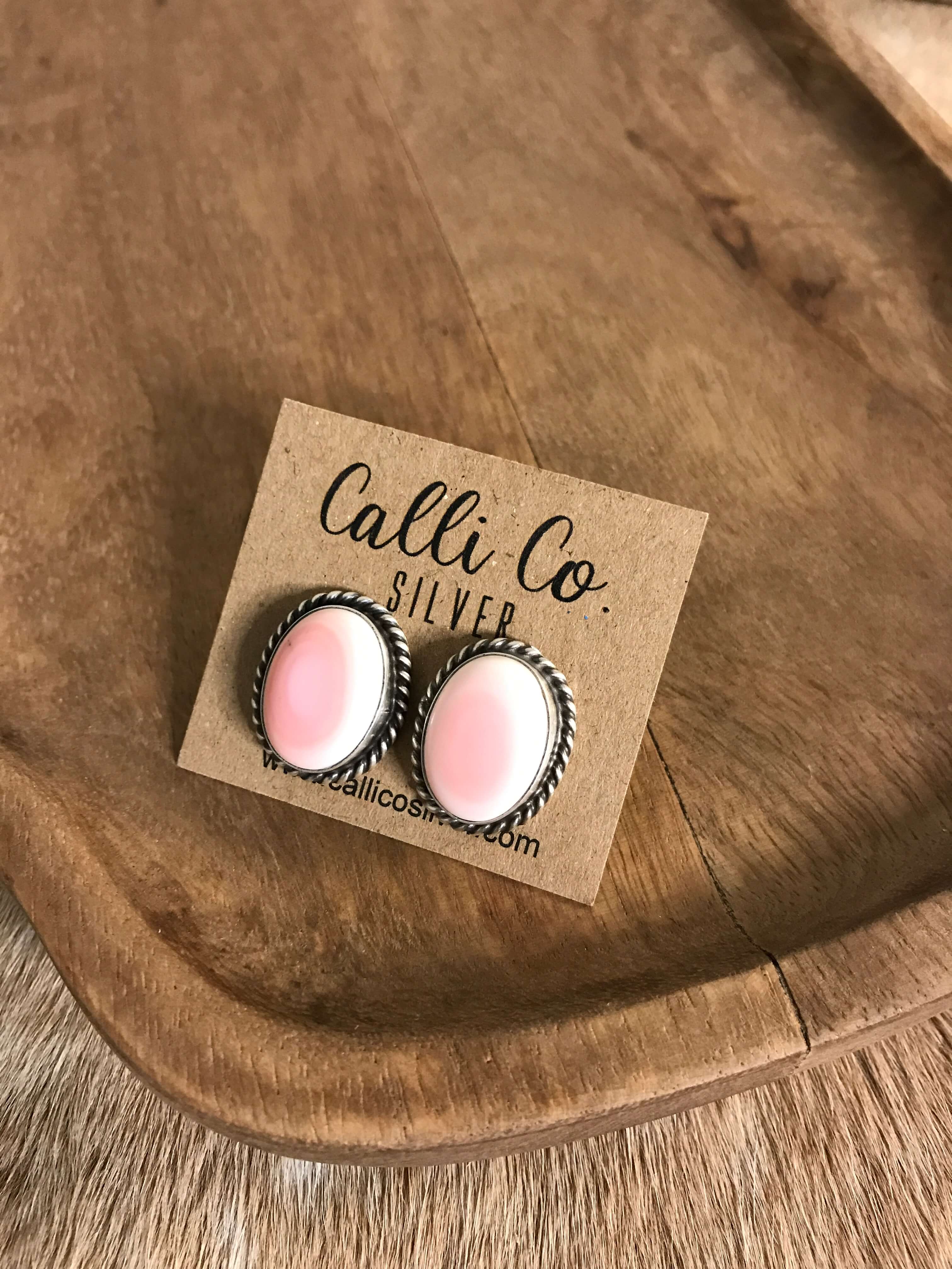 The Pink Conch Studs, 8-Earrings-Calli Co., Turquoise and Silver Jewelry, Native American Handmade, Zuni Tribe, Navajo Tribe, Brock Texas