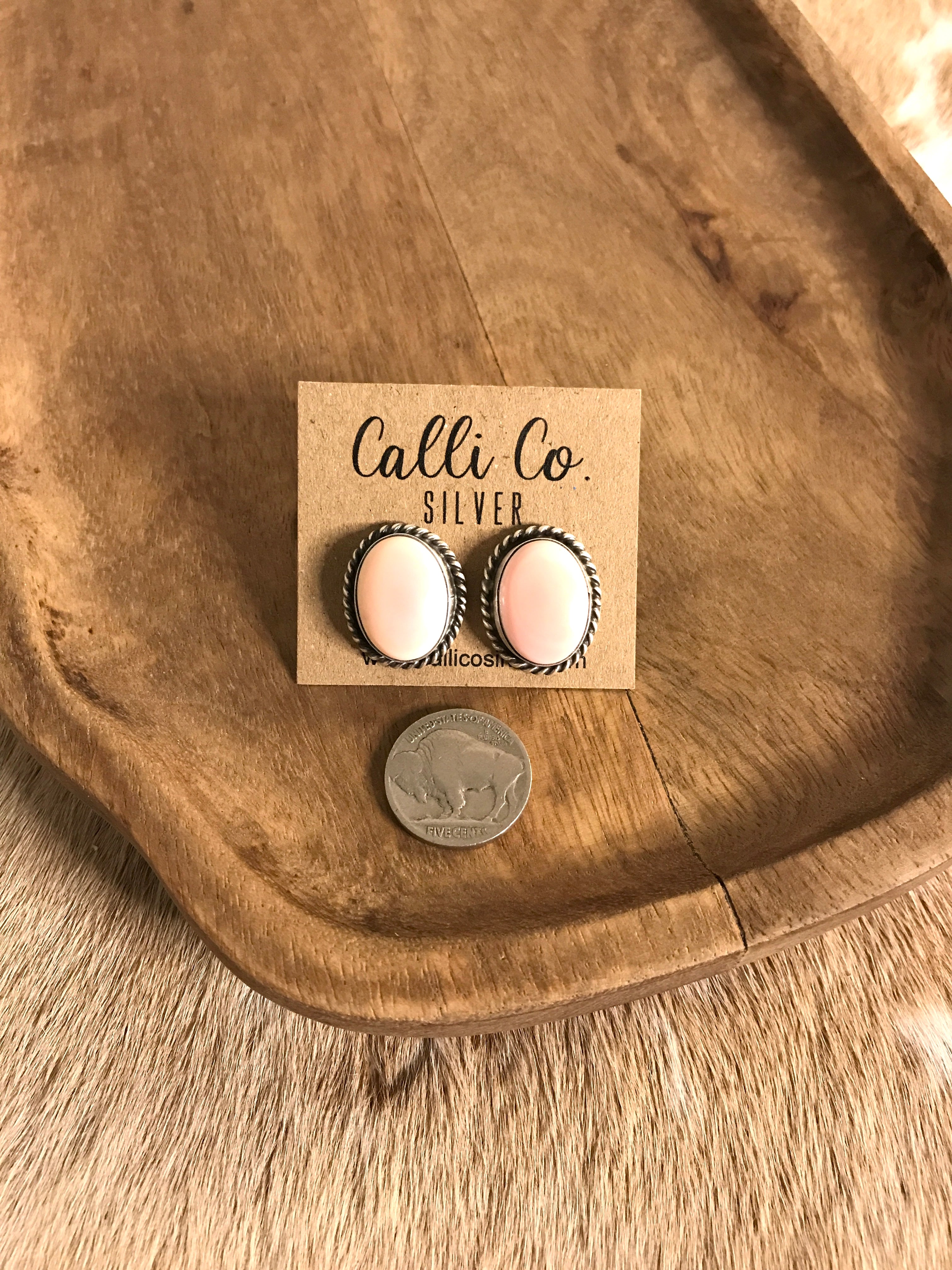 The Pink Conch Studs, 7-Earrings-Calli Co., Turquoise and Silver Jewelry, Native American Handmade, Zuni Tribe, Navajo Tribe, Brock Texas