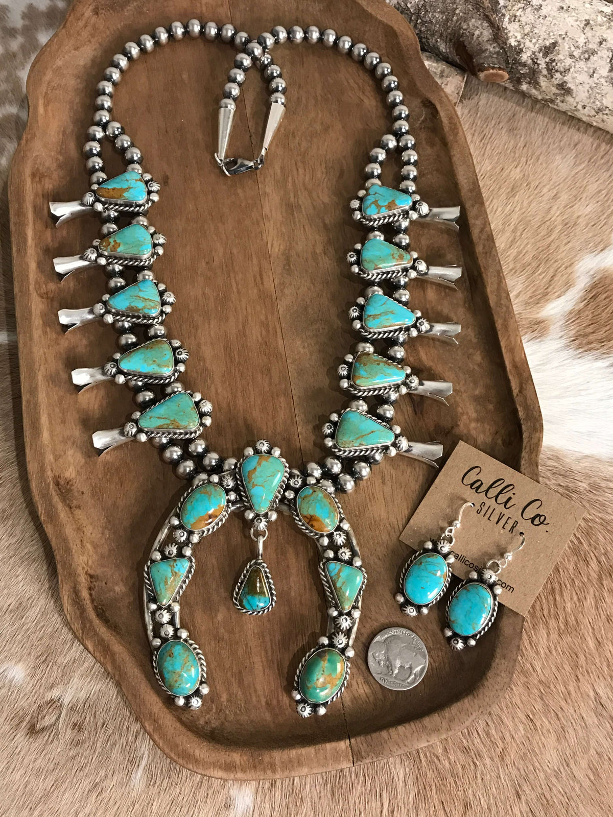 The Yellowridge Squash Blossom Necklace Set-Necklaces-Calli Co., Turquoise and Silver Jewelry, Native American Handmade, Zuni Tribe, Navajo Tribe, Brock Texas