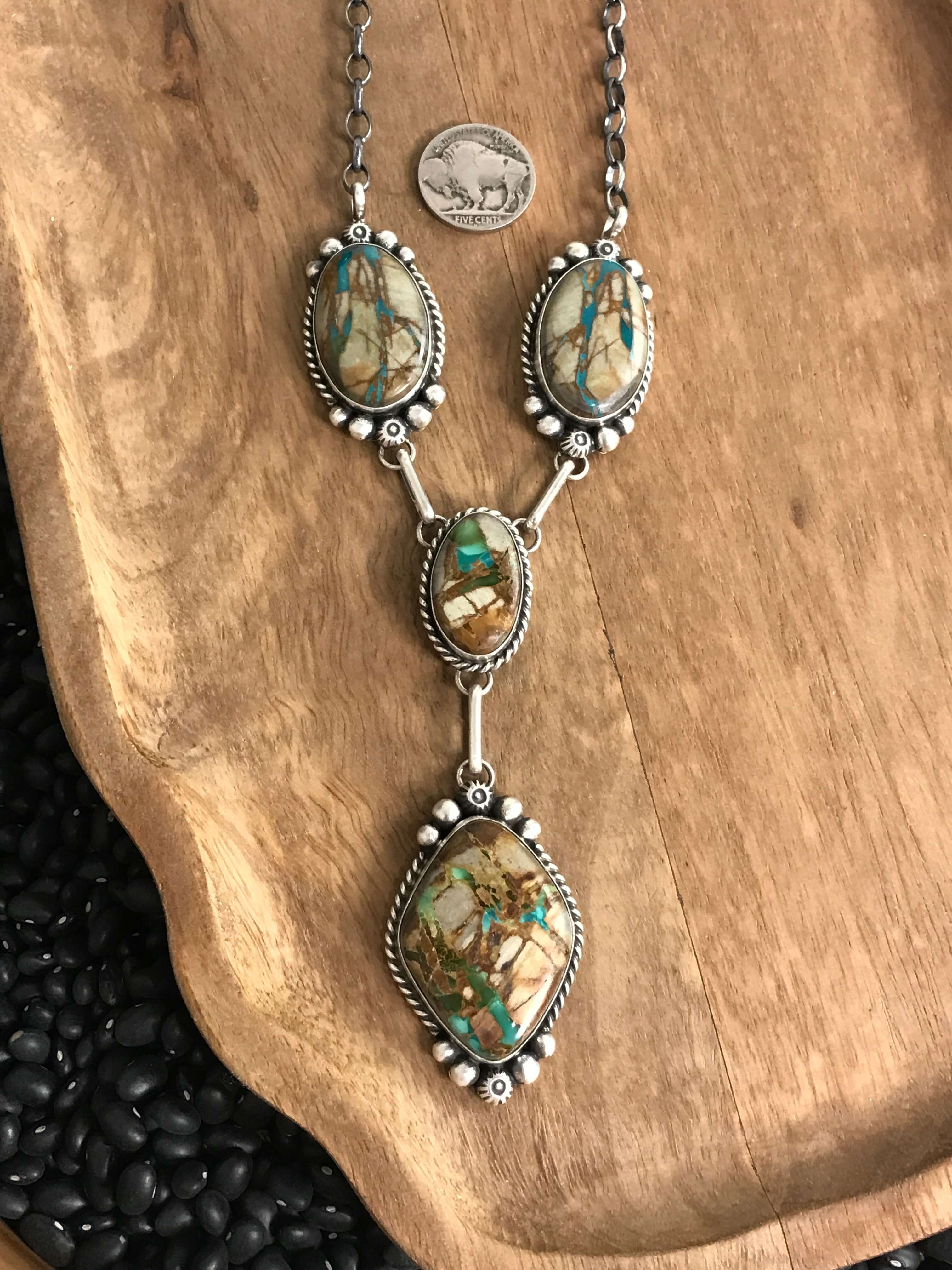 The Teton Lariat Necklace Set xx-Necklaces-Calli Co., Turquoise and Silver Jewelry, Native American Handmade, Zuni Tribe, Navajo Tribe, Brock Texas