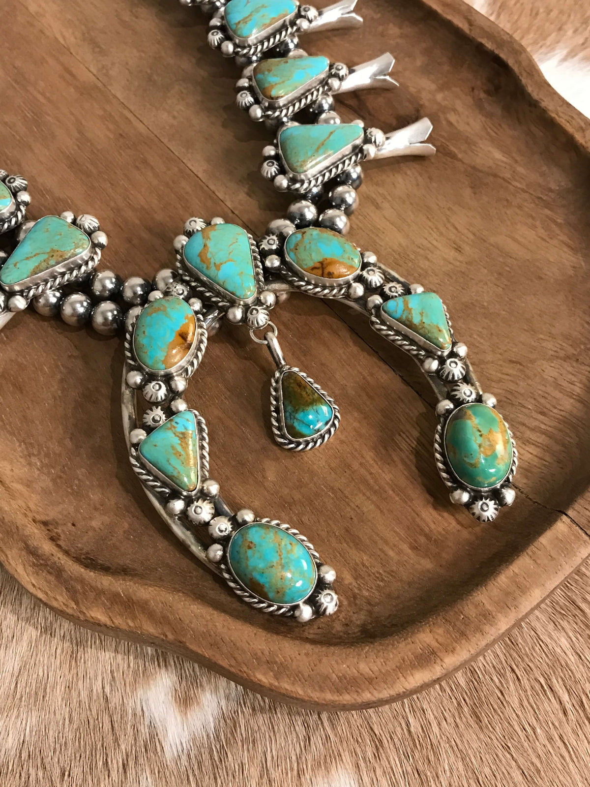 The Yellowridge Squash Blossom Necklace Set-Necklaces-Calli Co., Turquoise and Silver Jewelry, Native American Handmade, Zuni Tribe, Navajo Tribe, Brock Texas