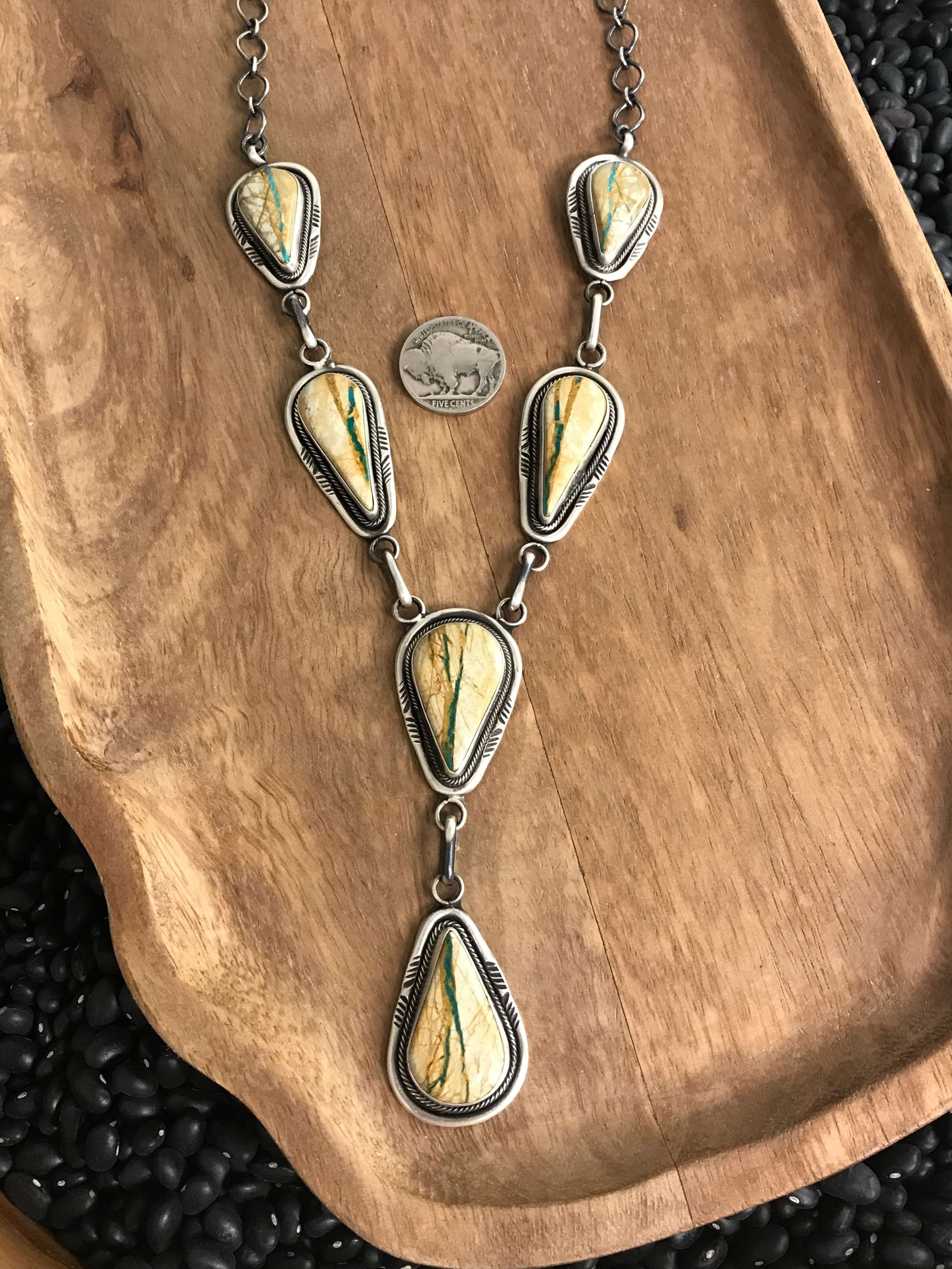 The Washta Lariat Necklace Set-Necklaces-Calli Co., Turquoise and Silver Jewelry, Native American Handmade, Zuni Tribe, Navajo Tribe, Brock Texas