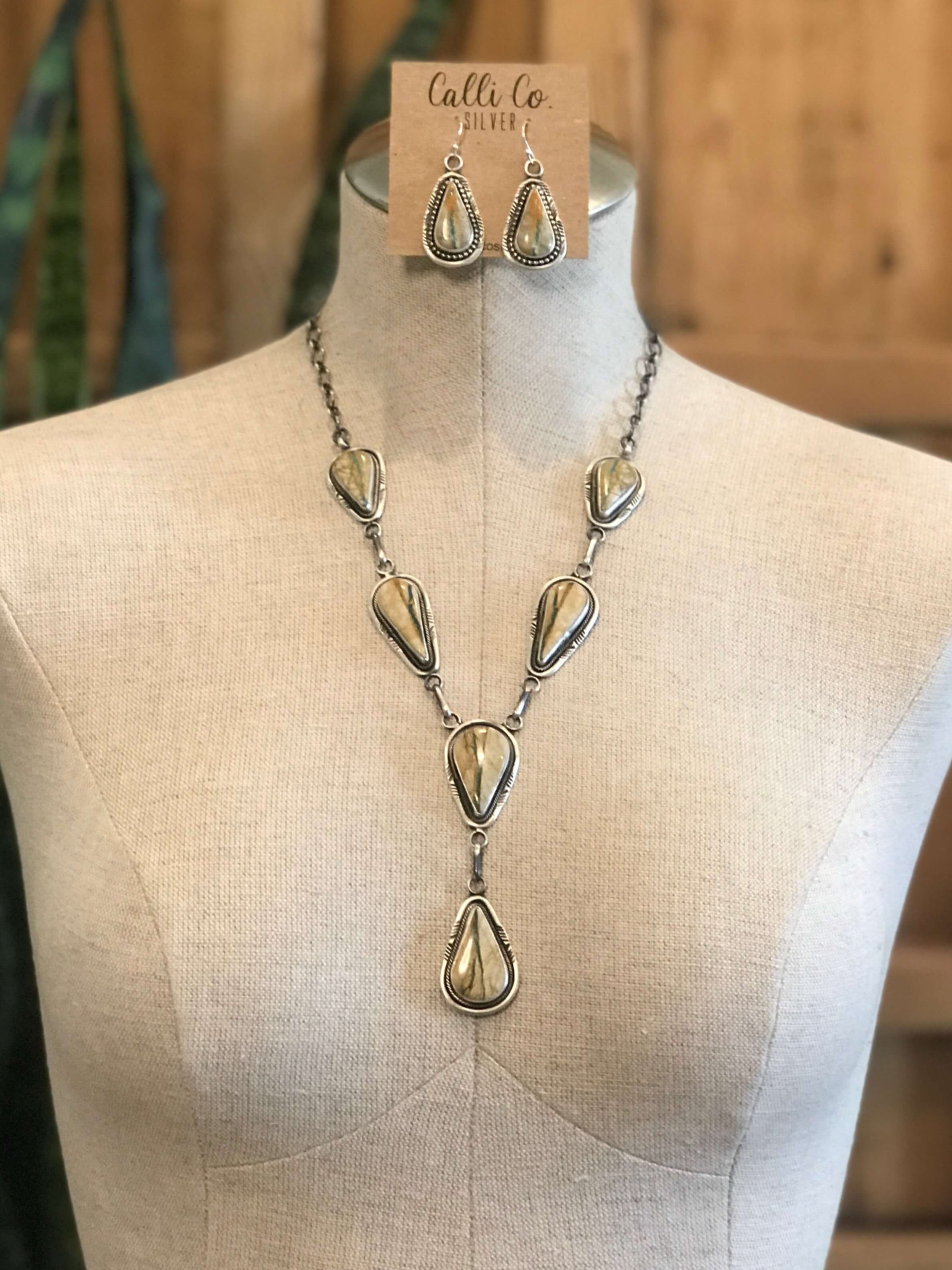 The Washta Lariat Necklace Set-Necklaces-Calli Co., Turquoise and Silver Jewelry, Native American Handmade, Zuni Tribe, Navajo Tribe, Brock Texas