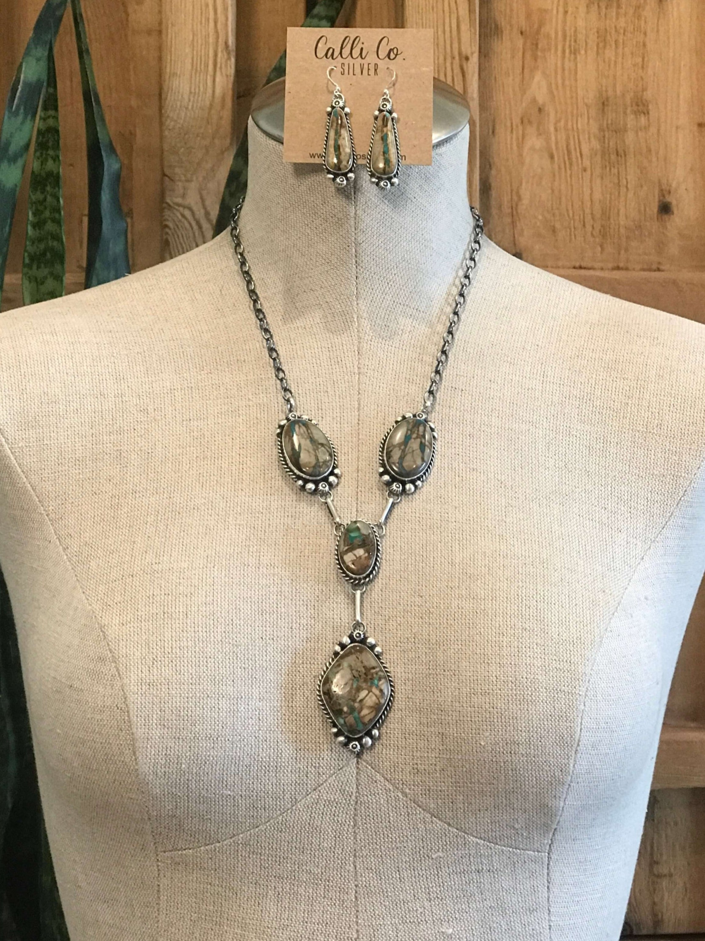 The Teton Lariat Necklace Set xx-Necklaces-Calli Co., Turquoise and Silver Jewelry, Native American Handmade, Zuni Tribe, Navajo Tribe, Brock Texas