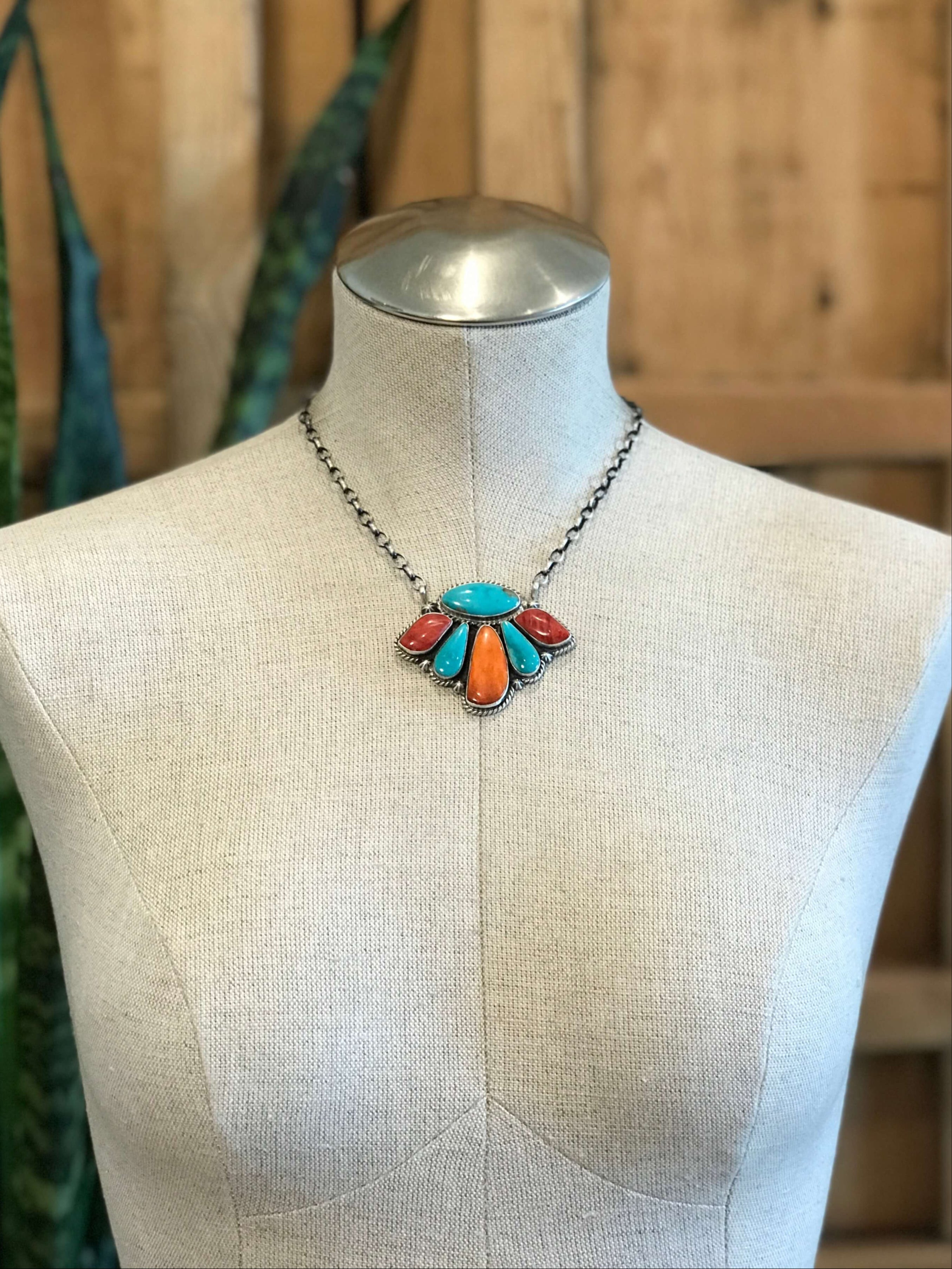 The Sagonige Turquoise and Spiny Necklace-Necklaces-Calli Co., Turquoise and Silver Jewelry, Native American Handmade, Zuni Tribe, Navajo Tribe, Brock Texas