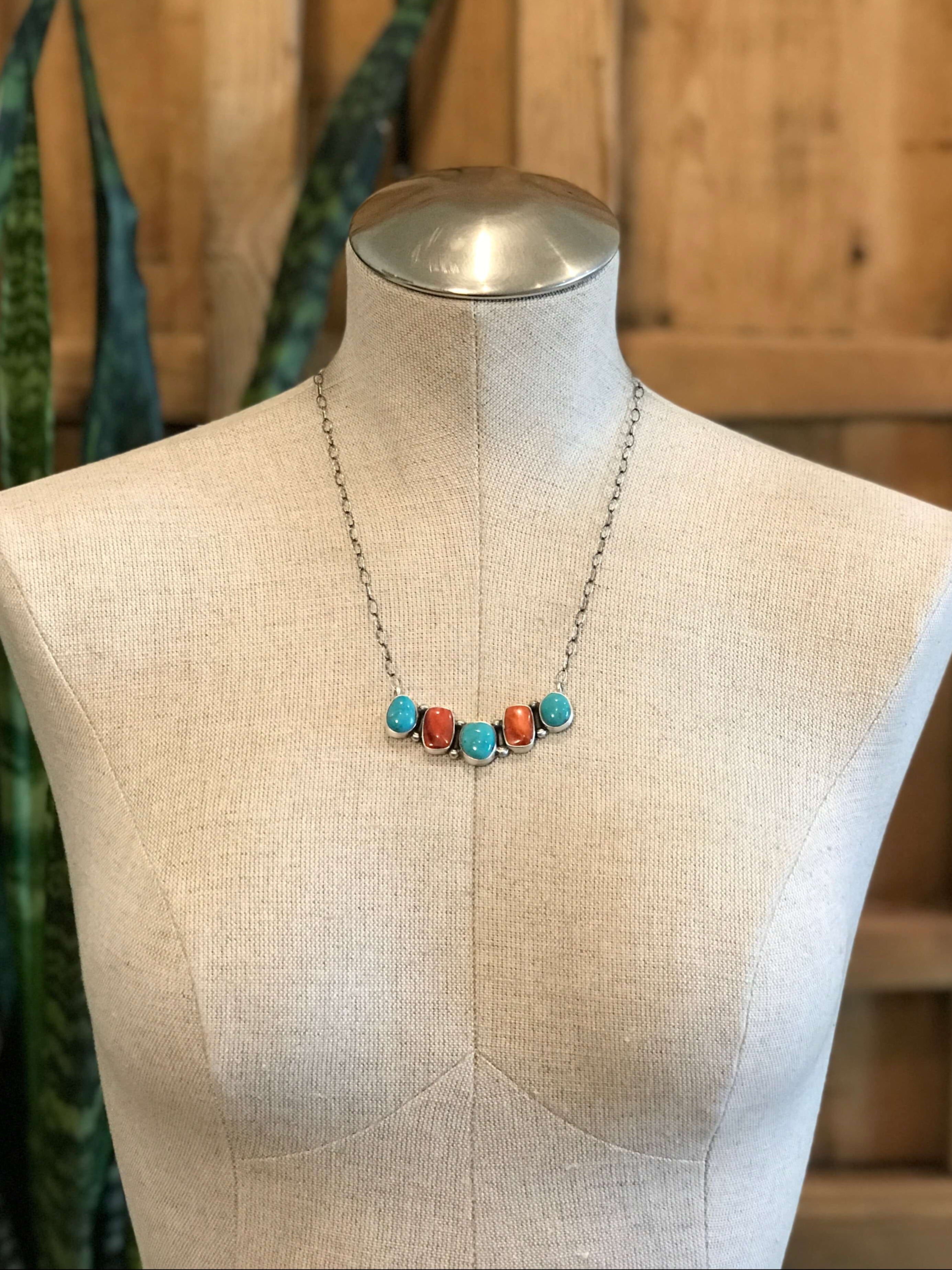 The Shale Turquoise and Spiny Necklace-Necklaces-Calli Co., Turquoise and Silver Jewelry, Native American Handmade, Zuni Tribe, Navajo Tribe, Brock Texas