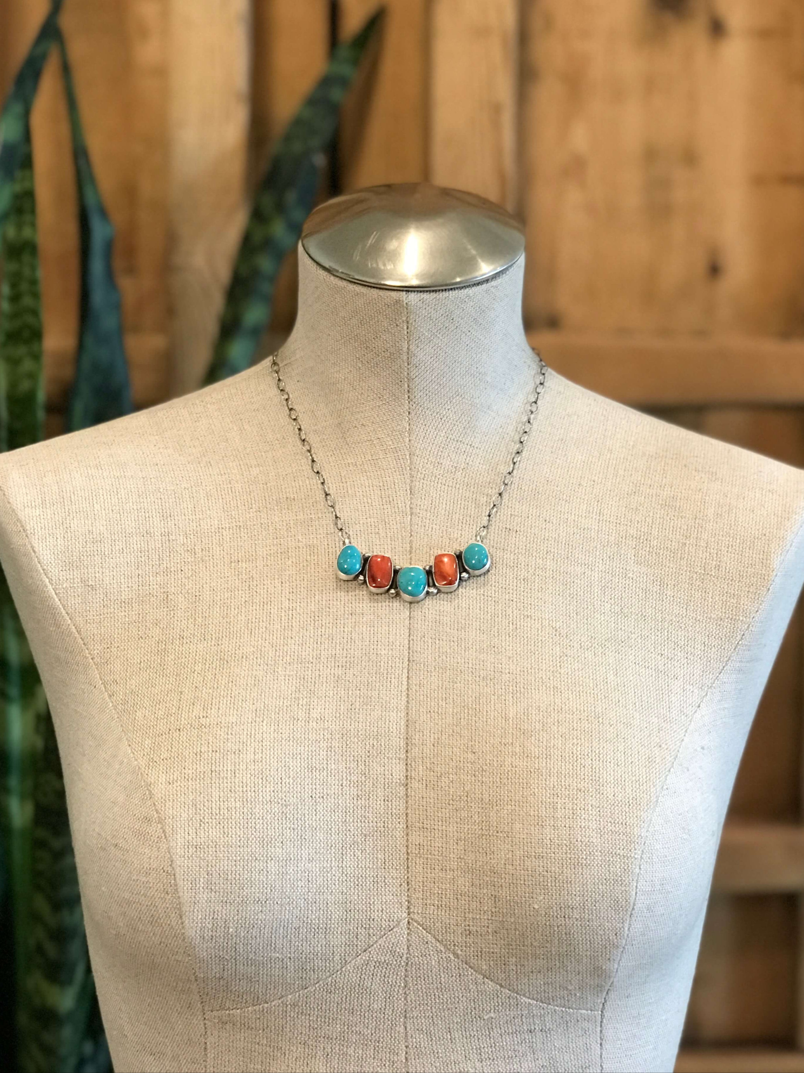 The Shale Turquoise and Spiny Necklace-Necklaces-Calli Co., Turquoise and Silver Jewelry, Native American Handmade, Zuni Tribe, Navajo Tribe, Brock Texas