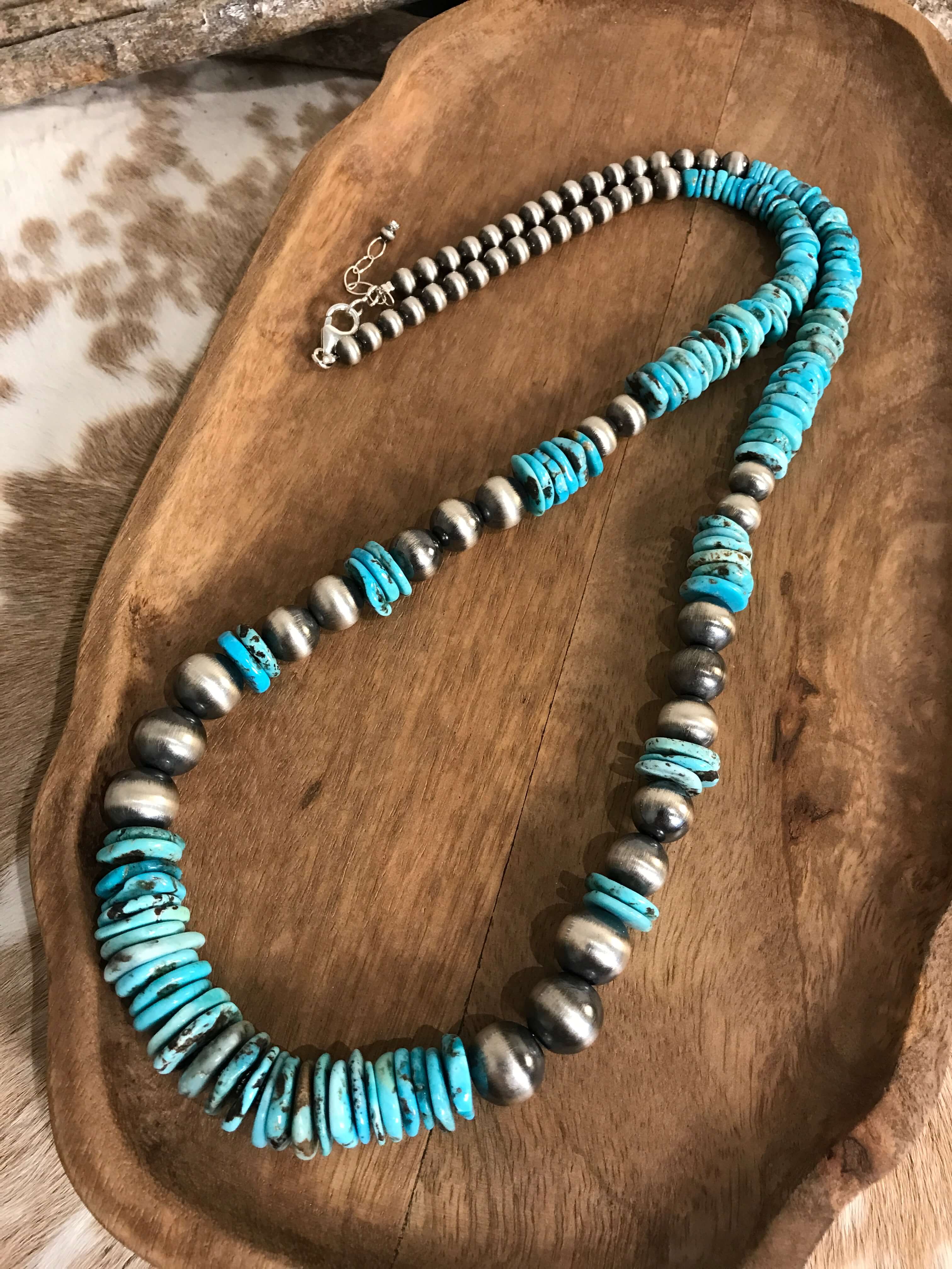 The Olancha Stacked 34" Statement Necklace, 1-Necklaces-Calli Co., Turquoise and Silver Jewelry, Native American Handmade, Zuni Tribe, Navajo Tribe, Brock Texas