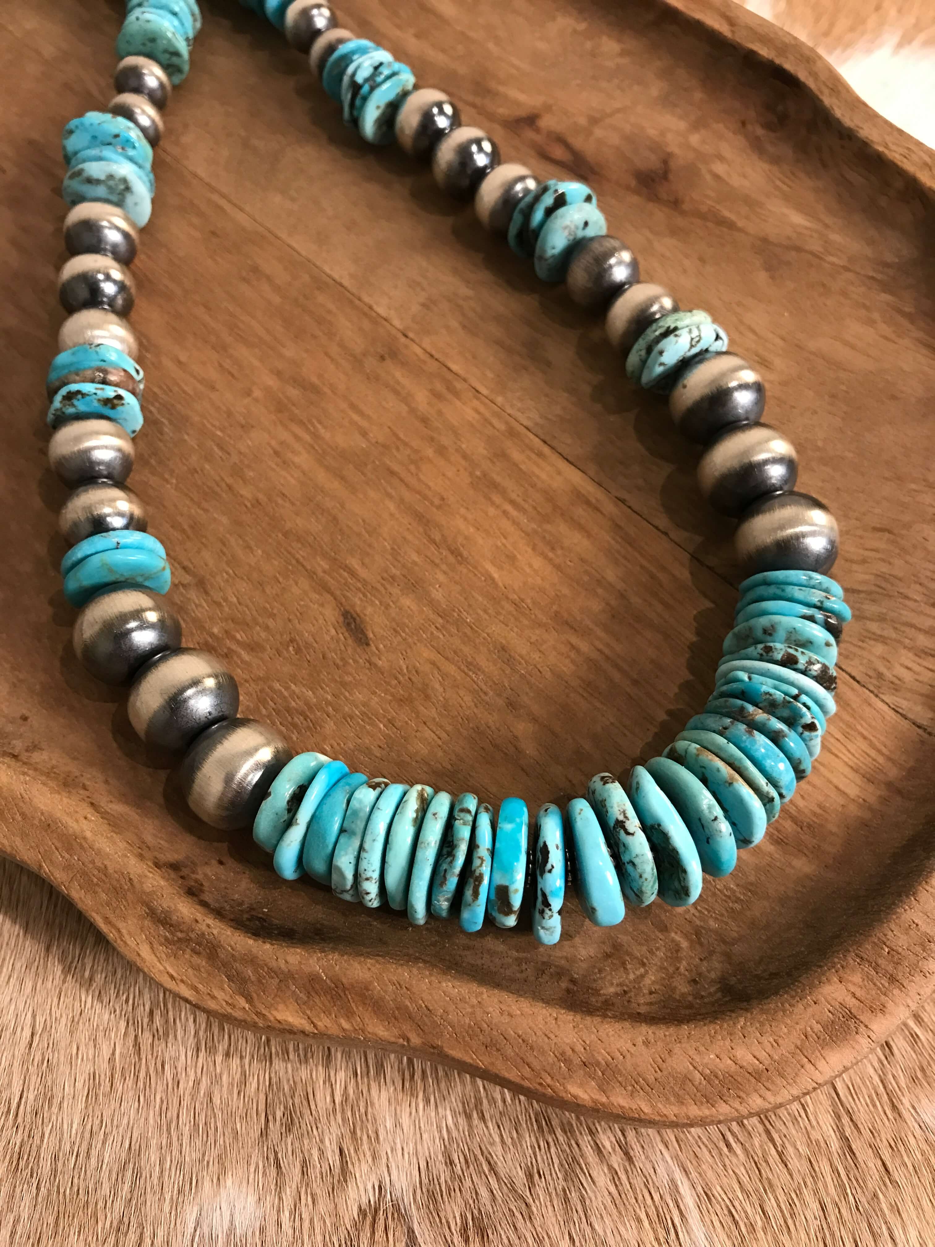 The Olancha Stacked 34" Statement Necklace, 2-Necklaces-Calli Co., Turquoise and Silver Jewelry, Native American Handmade, Zuni Tribe, Navajo Tribe, Brock Texas