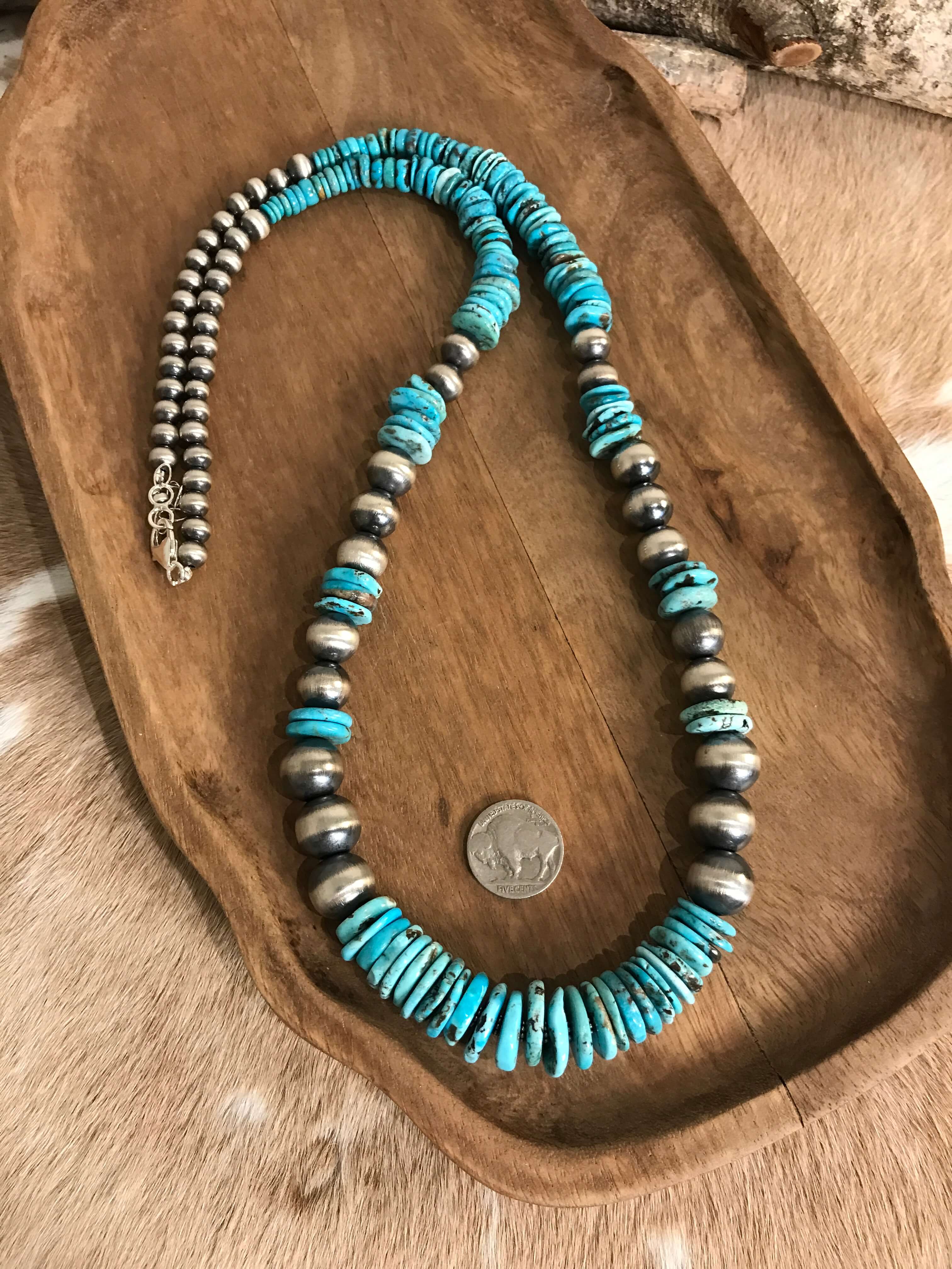 The Olancha Stacked 34" Statement Necklace, 2-Necklaces-Calli Co., Turquoise and Silver Jewelry, Native American Handmade, Zuni Tribe, Navajo Tribe, Brock Texas