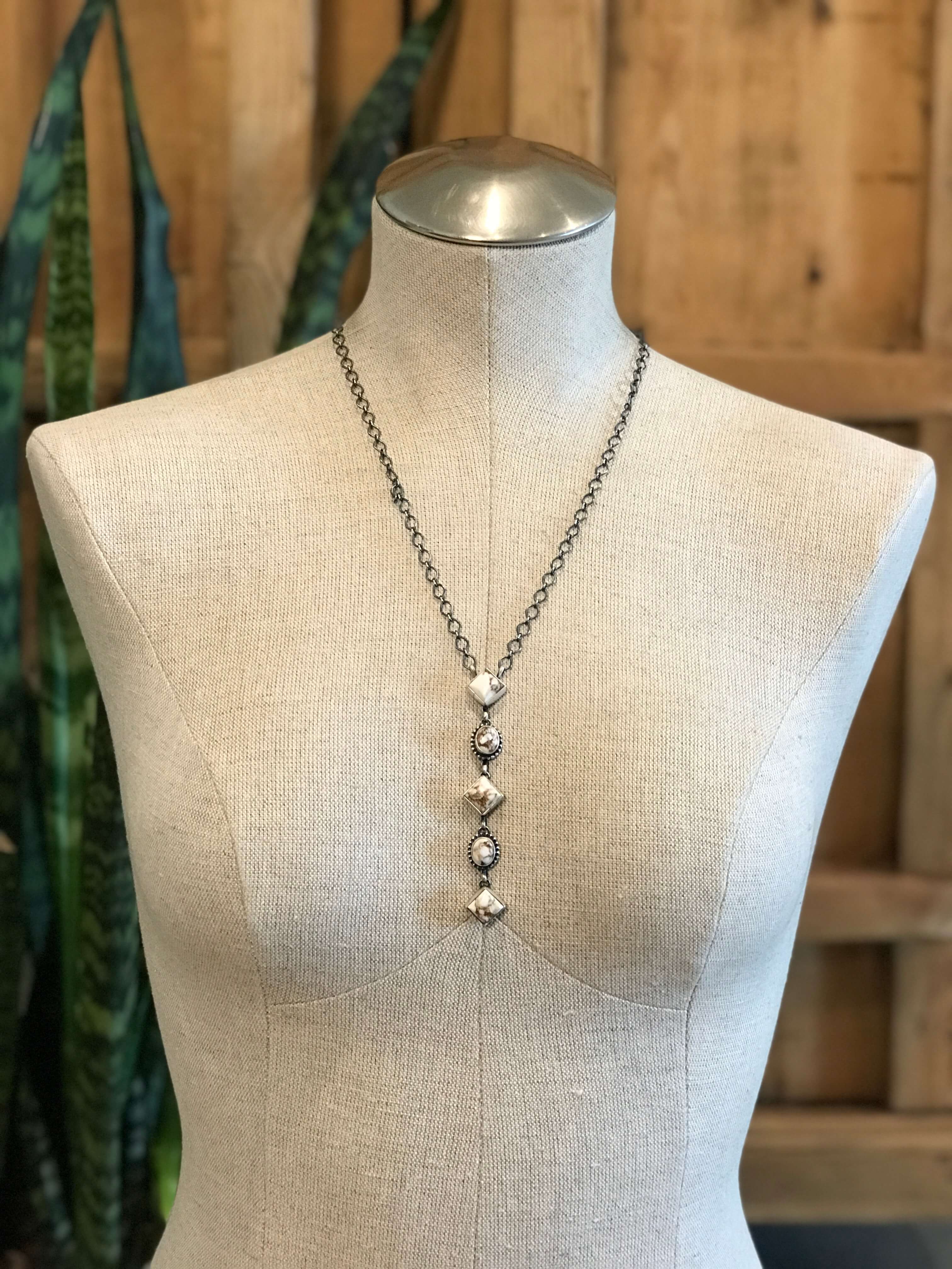 The Arroyo 5 Stone Lariat Necklace, 7-Necklaces-Calli Co., Turquoise and Silver Jewelry, Native American Handmade, Zuni Tribe, Navajo Tribe, Brock Texas