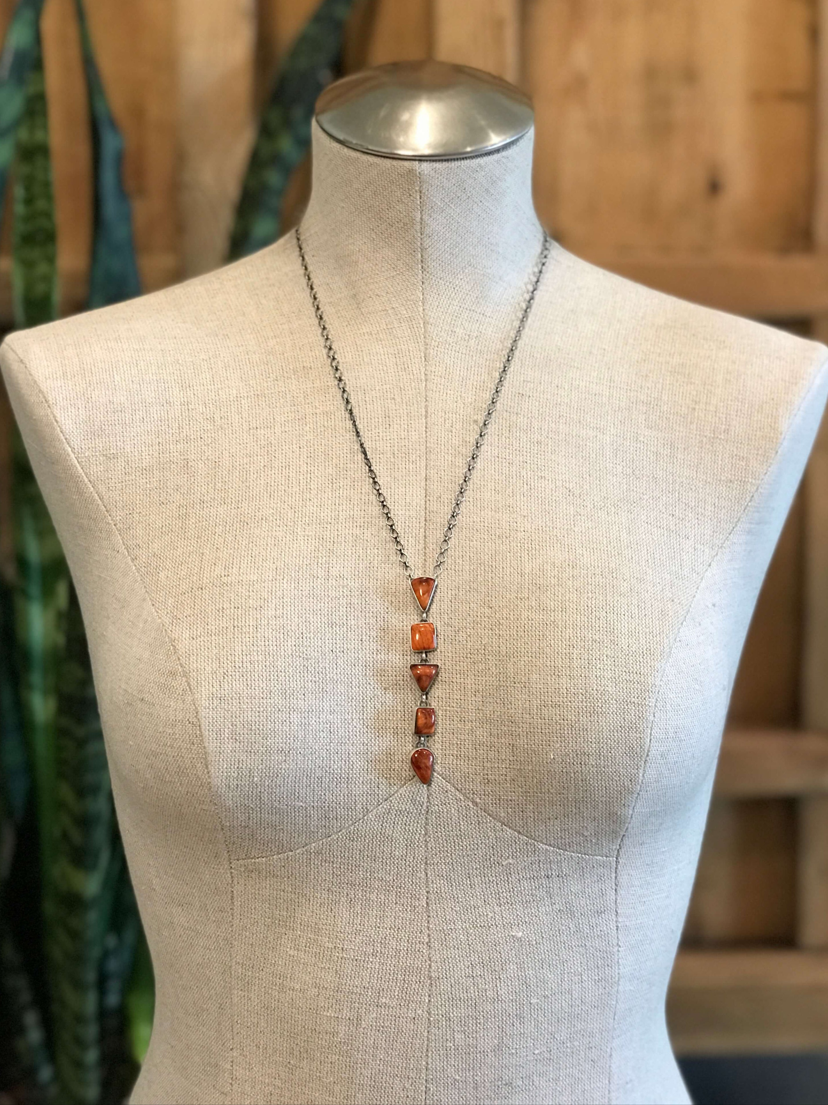 The Arroyo 5 Stone Lariat Necklace, 22-Necklaces-Calli Co., Turquoise and Silver Jewelry, Native American Handmade, Zuni Tribe, Navajo Tribe, Brock Texas