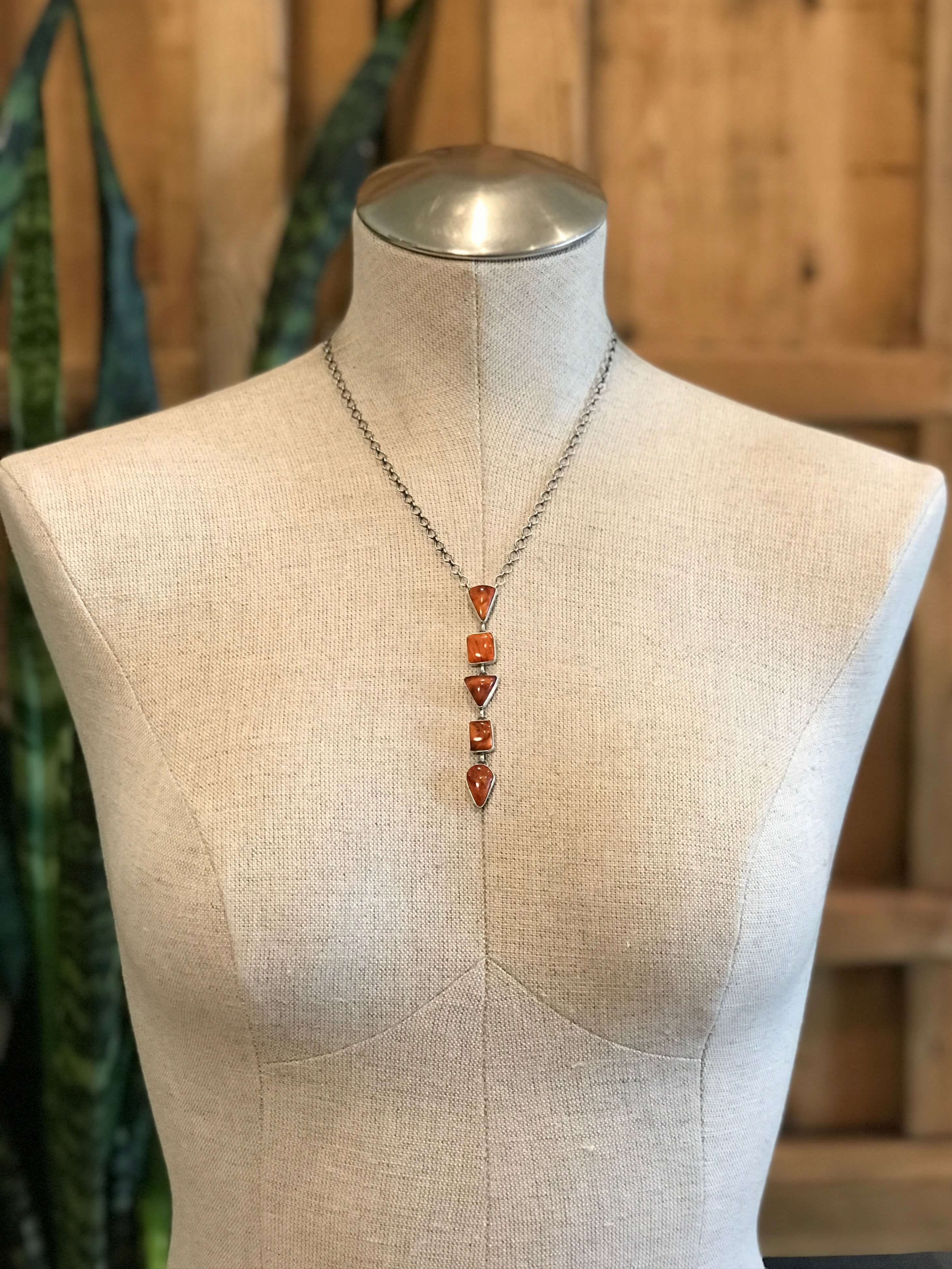 The Arroyo 5 Stone Lariat Necklace, 22-Necklaces-Calli Co., Turquoise and Silver Jewelry, Native American Handmade, Zuni Tribe, Navajo Tribe, Brock Texas