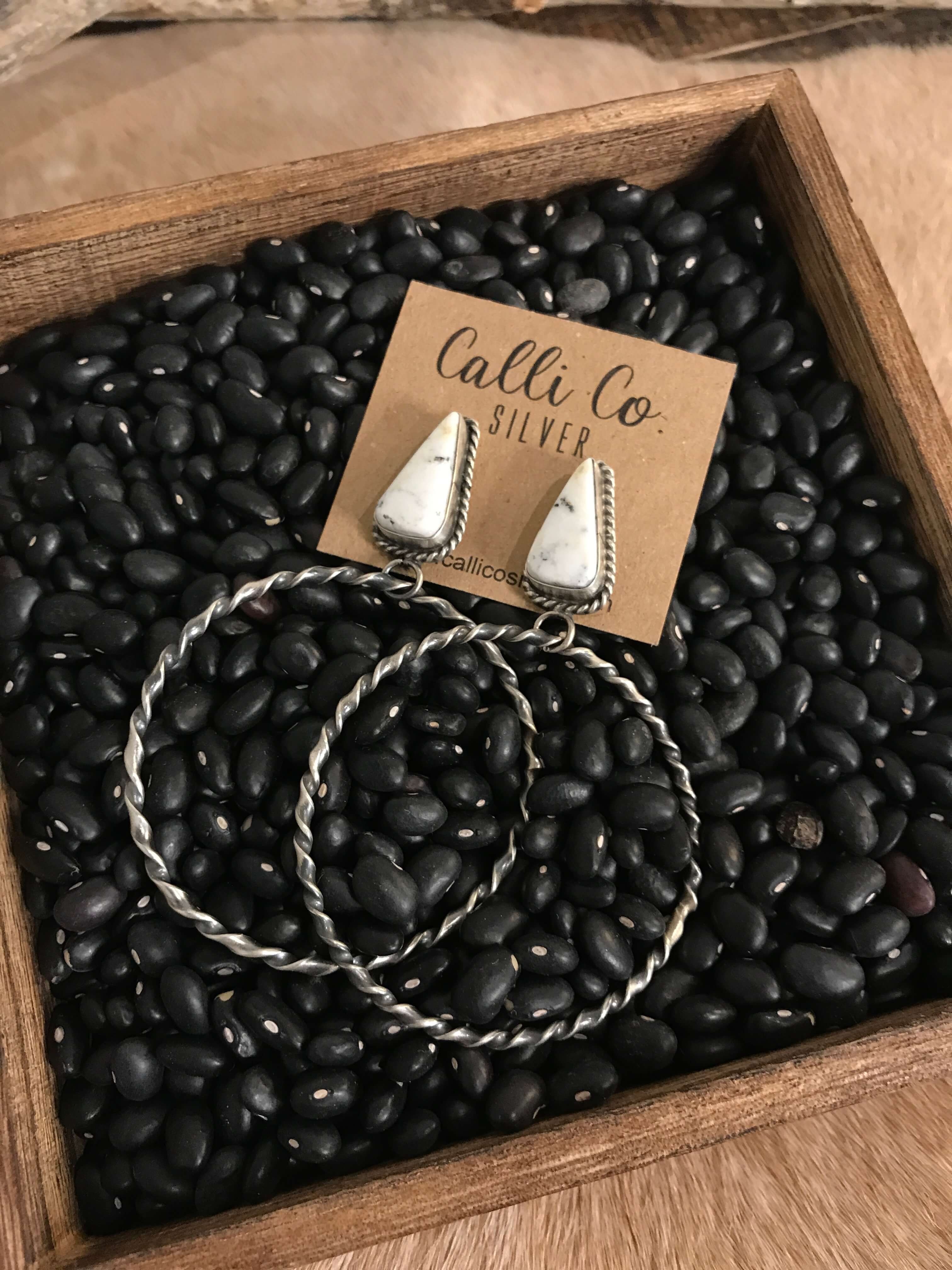 The Swain Hoop Earrings, 1-Earrings-Calli Co., Turquoise and Silver Jewelry, Native American Handmade, Zuni Tribe, Navajo Tribe, Brock Texas