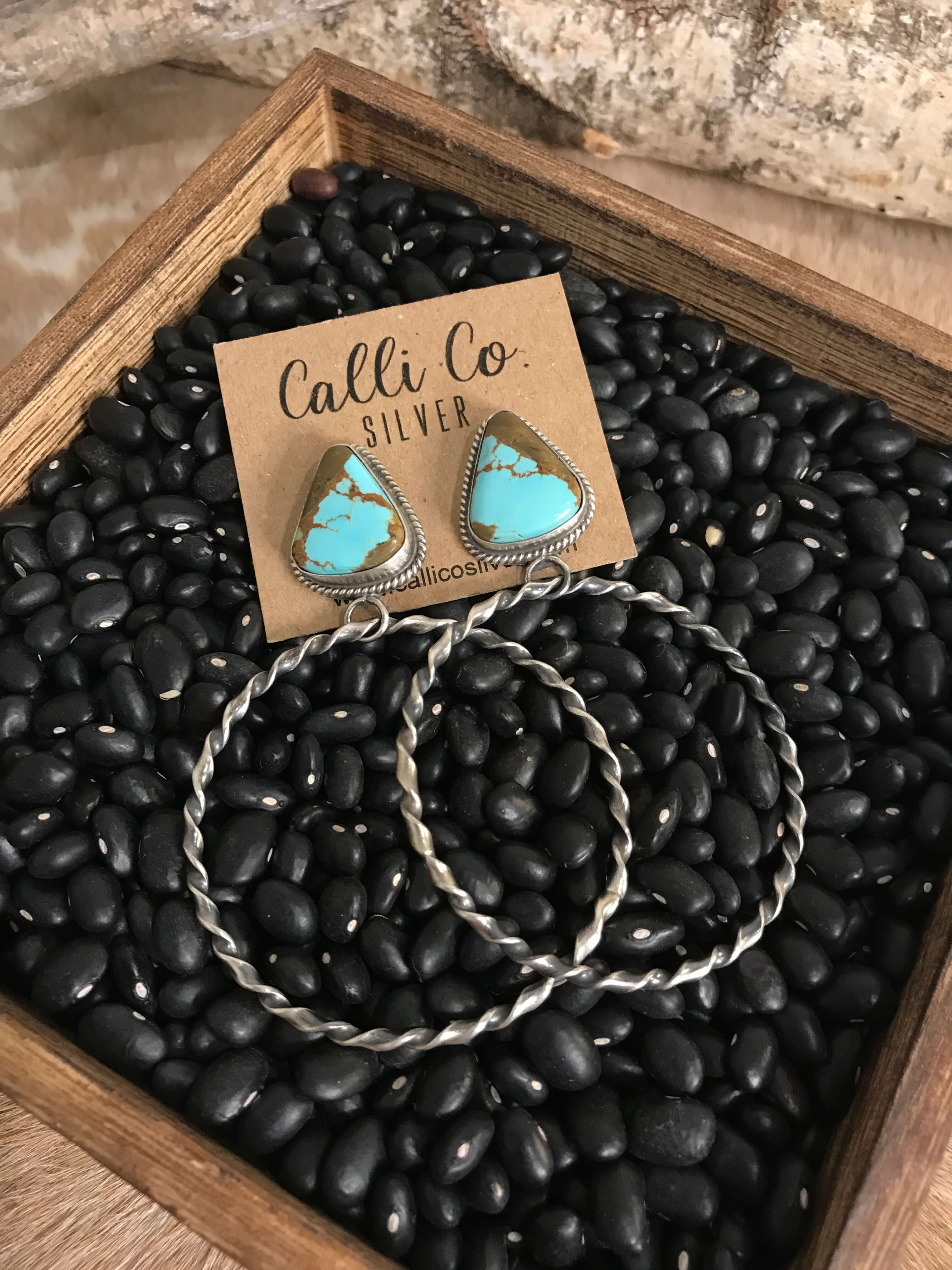 The Swain Hoop Earrings, 12-Earrings-Calli Co., Turquoise and Silver Jewelry, Native American Handmade, Zuni Tribe, Navajo Tribe, Brock Texas