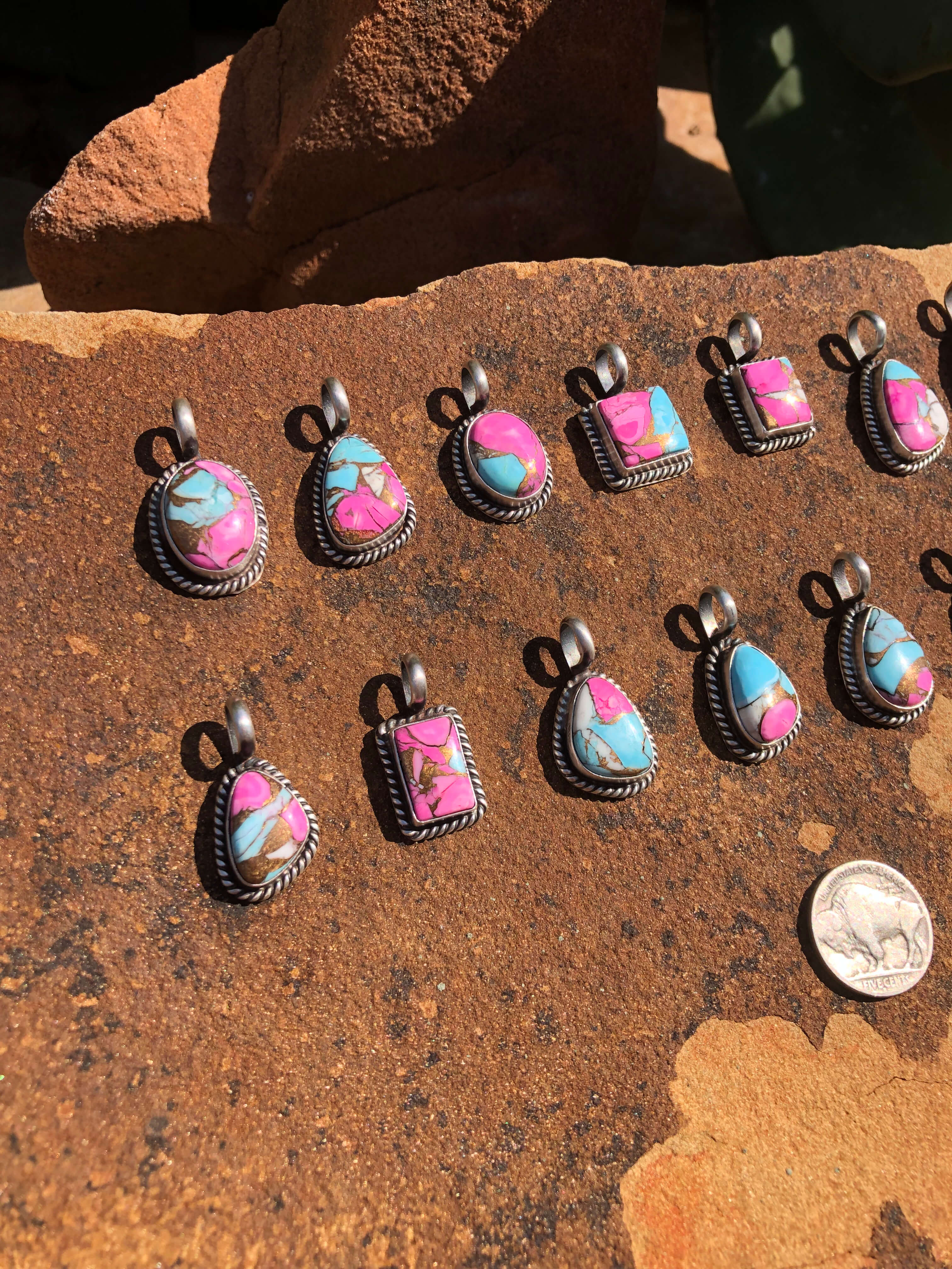 The Alston Cotton Candy Pendants-Pendants-Calli Co., Turquoise and Silver Jewelry, Native American Handmade, Zuni Tribe, Navajo Tribe, Brock Texas