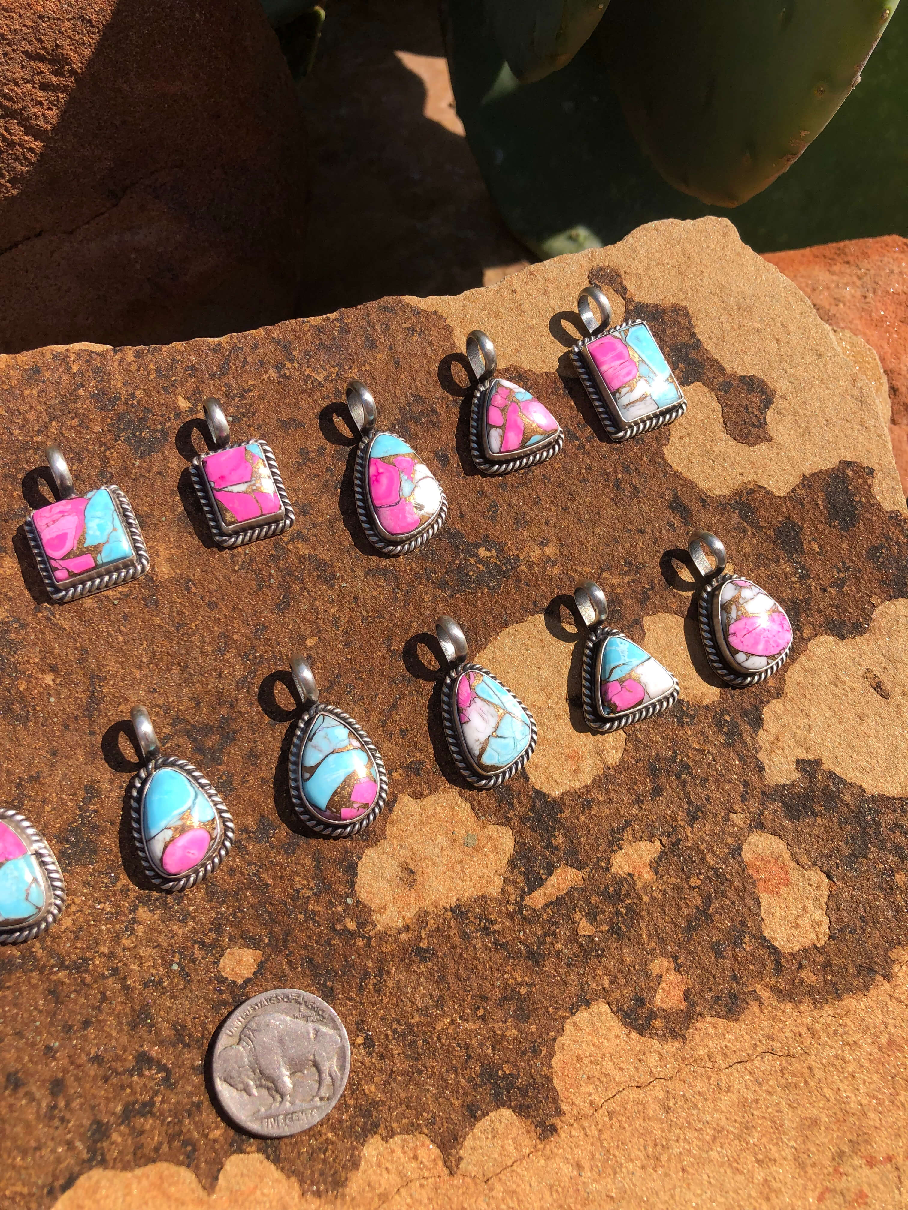 The Alston Cotton Candy Pendants-Pendants-Calli Co., Turquoise and Silver Jewelry, Native American Handmade, Zuni Tribe, Navajo Tribe, Brock Texas