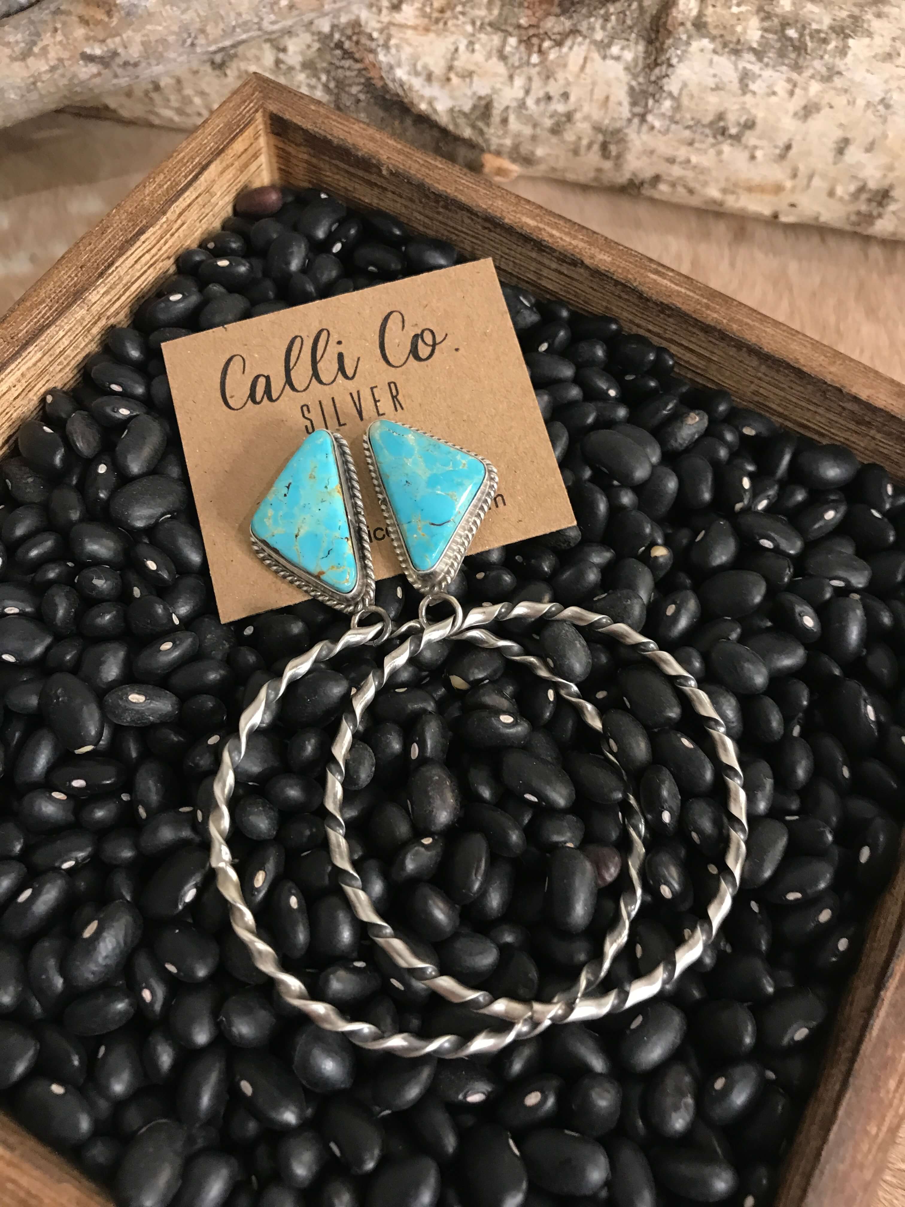 The Swain Hoop Earrings, 15-Earrings-Calli Co., Turquoise and Silver Jewelry, Native American Handmade, Zuni Tribe, Navajo Tribe, Brock Texas