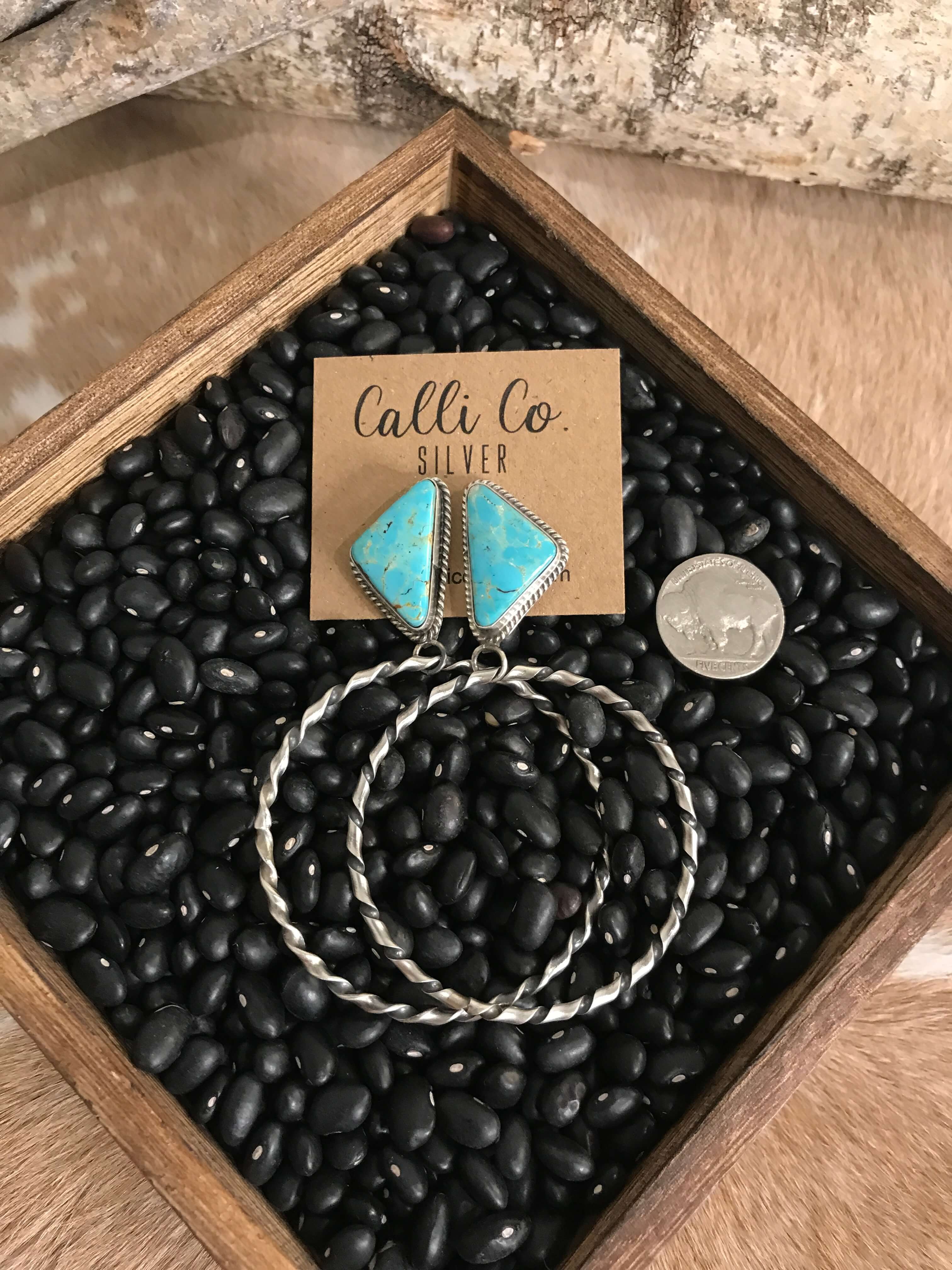 The Swain Hoop Earrings, 15-Earrings-Calli Co., Turquoise and Silver Jewelry, Native American Handmade, Zuni Tribe, Navajo Tribe, Brock Texas