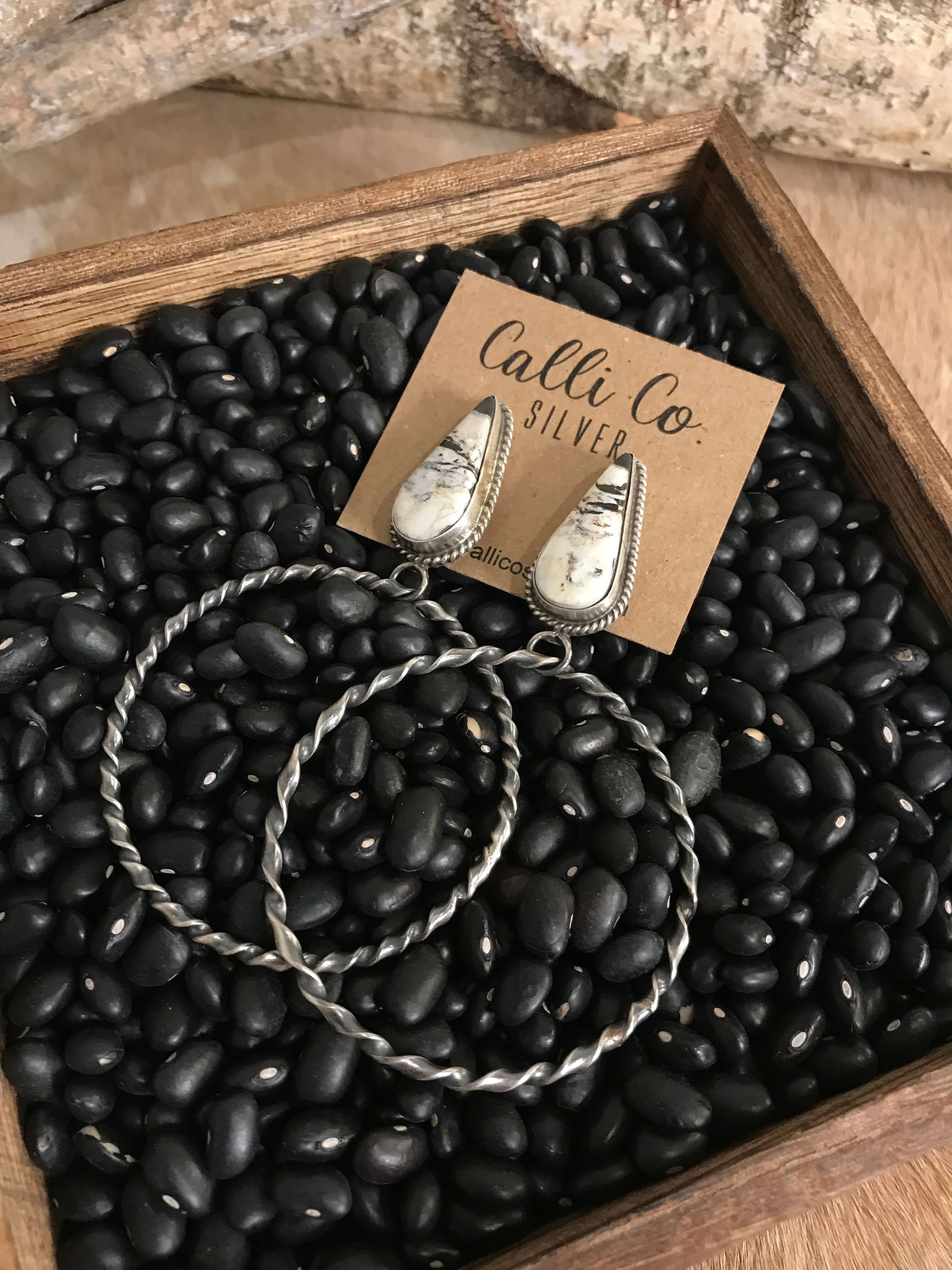 The Swain Hoop Earrings, 18-Earrings-Calli Co., Turquoise and Silver Jewelry, Native American Handmade, Zuni Tribe, Navajo Tribe, Brock Texas