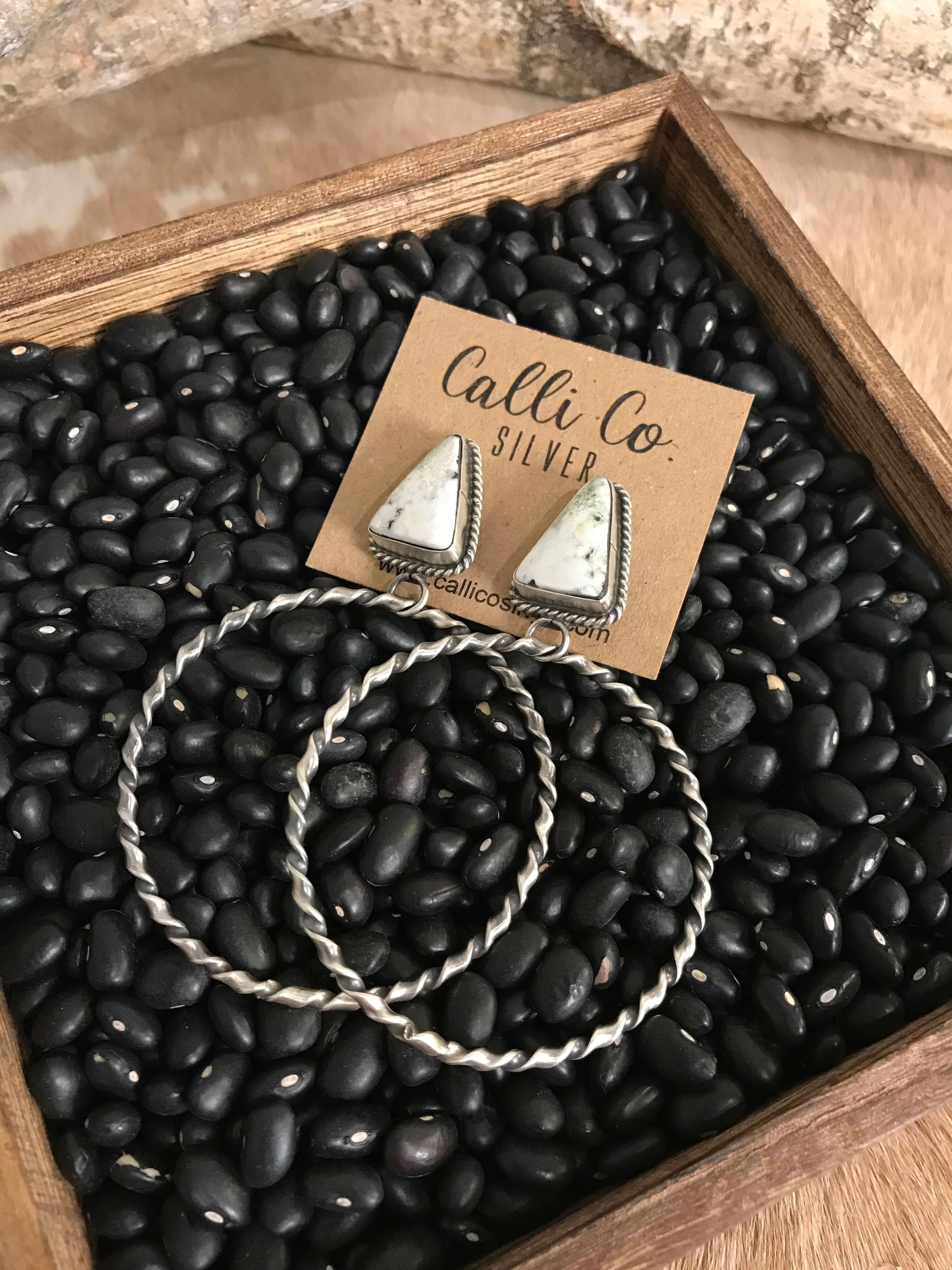 The Swain Hoop Earrings, 20-Earrings-Calli Co., Turquoise and Silver Jewelry, Native American Handmade, Zuni Tribe, Navajo Tribe, Brock Texas