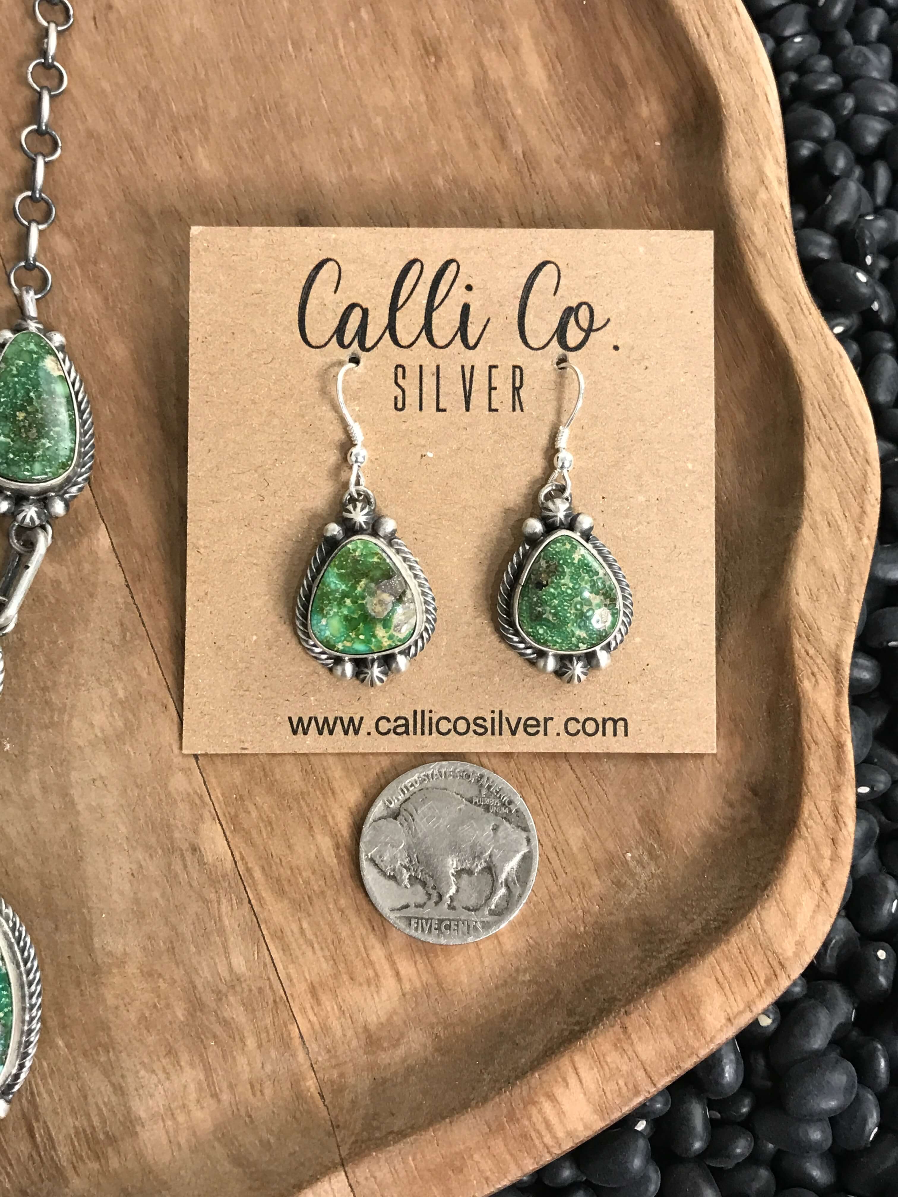 The Genoa Turquoise Lariat Necklace Set-Necklaces-Calli Co., Turquoise and Silver Jewelry, Native American Handmade, Zuni Tribe, Navajo Tribe, Brock Texas