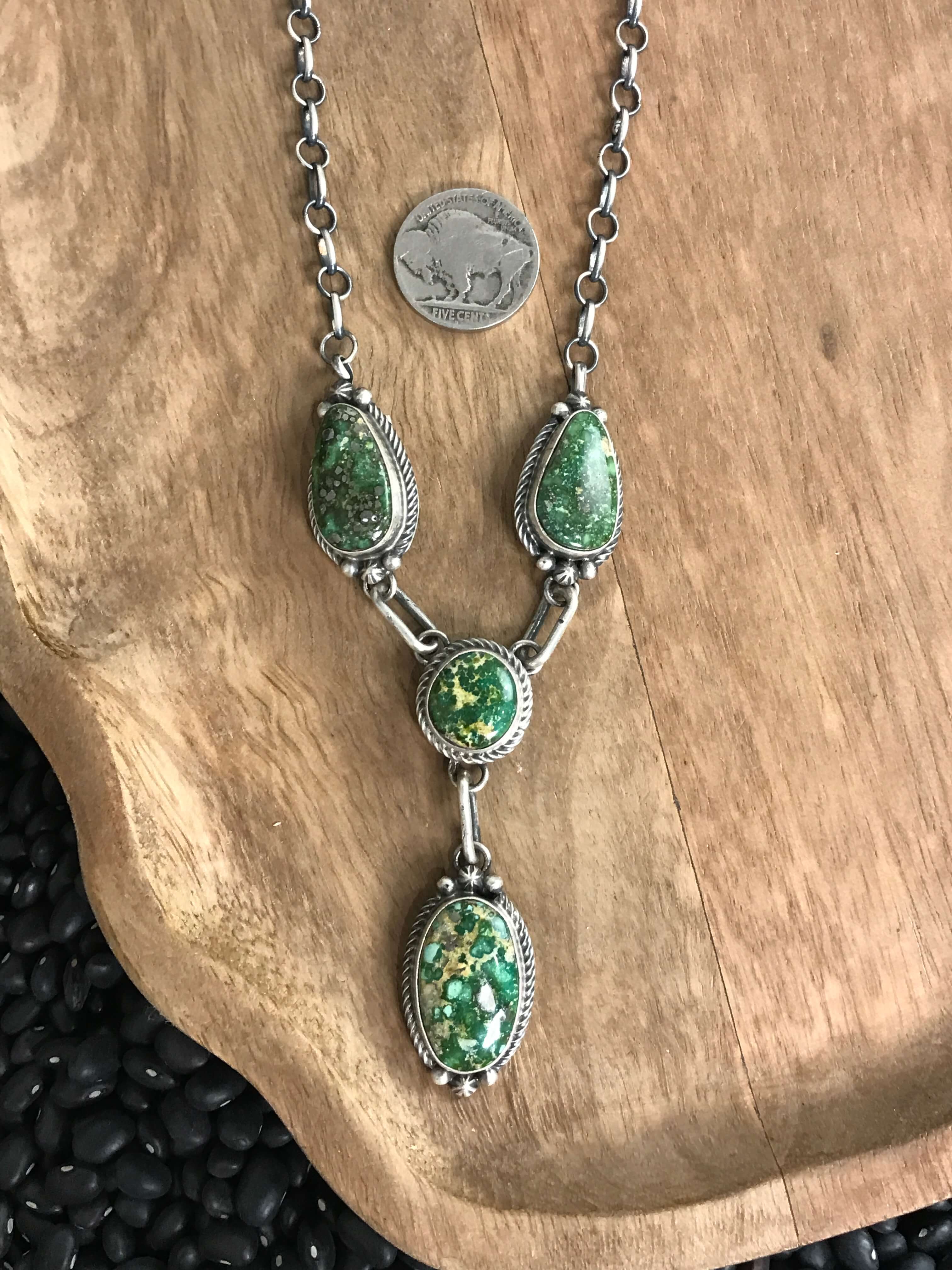 The Genoa Turquoise Lariat Necklace Set-Necklaces-Calli Co., Turquoise and Silver Jewelry, Native American Handmade, Zuni Tribe, Navajo Tribe, Brock Texas