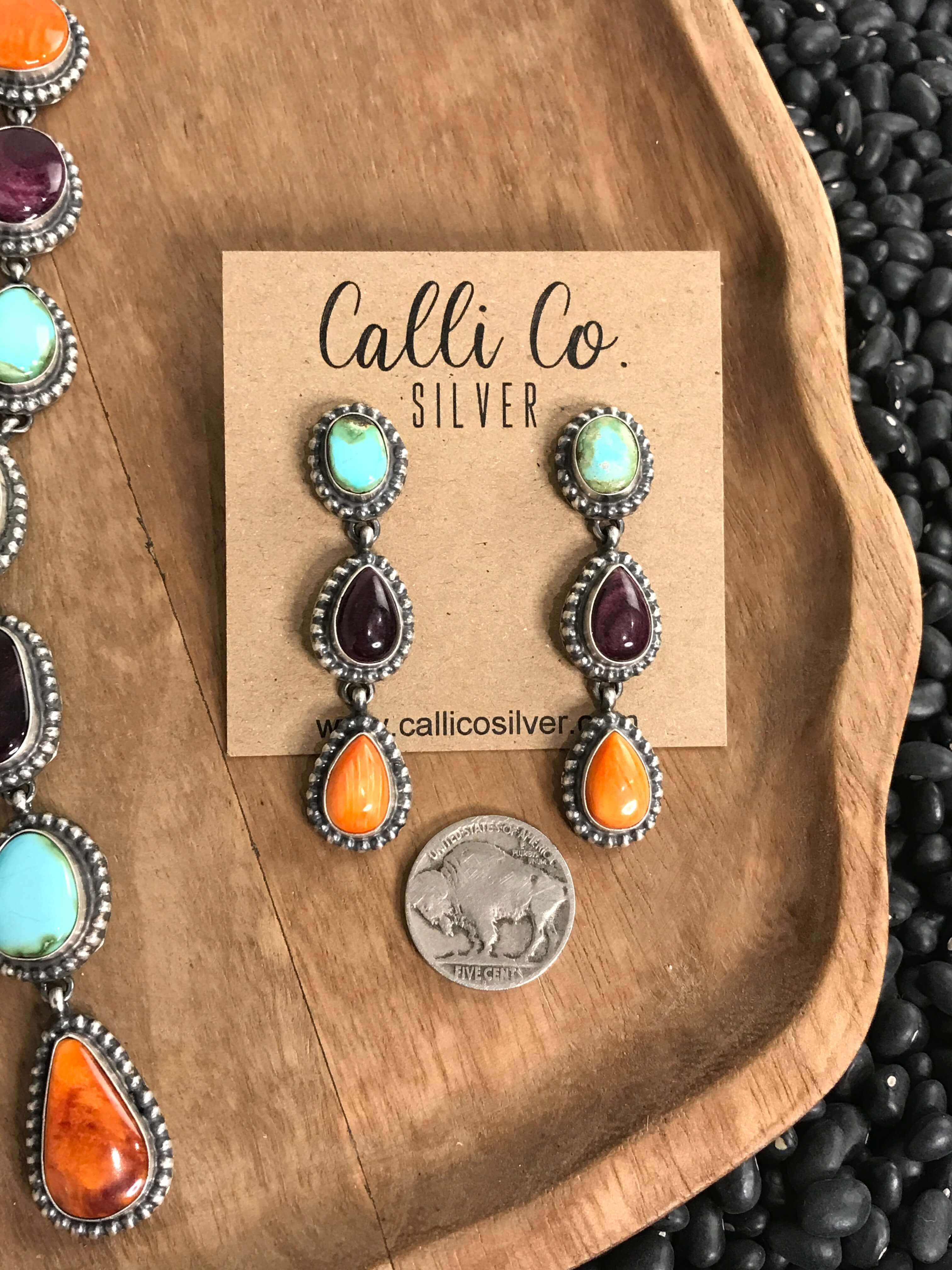 The Scotia Lariat Necklace Set-Necklaces-Calli Co., Turquoise and Silver Jewelry, Native American Handmade, Zuni Tribe, Navajo Tribe, Brock Texas