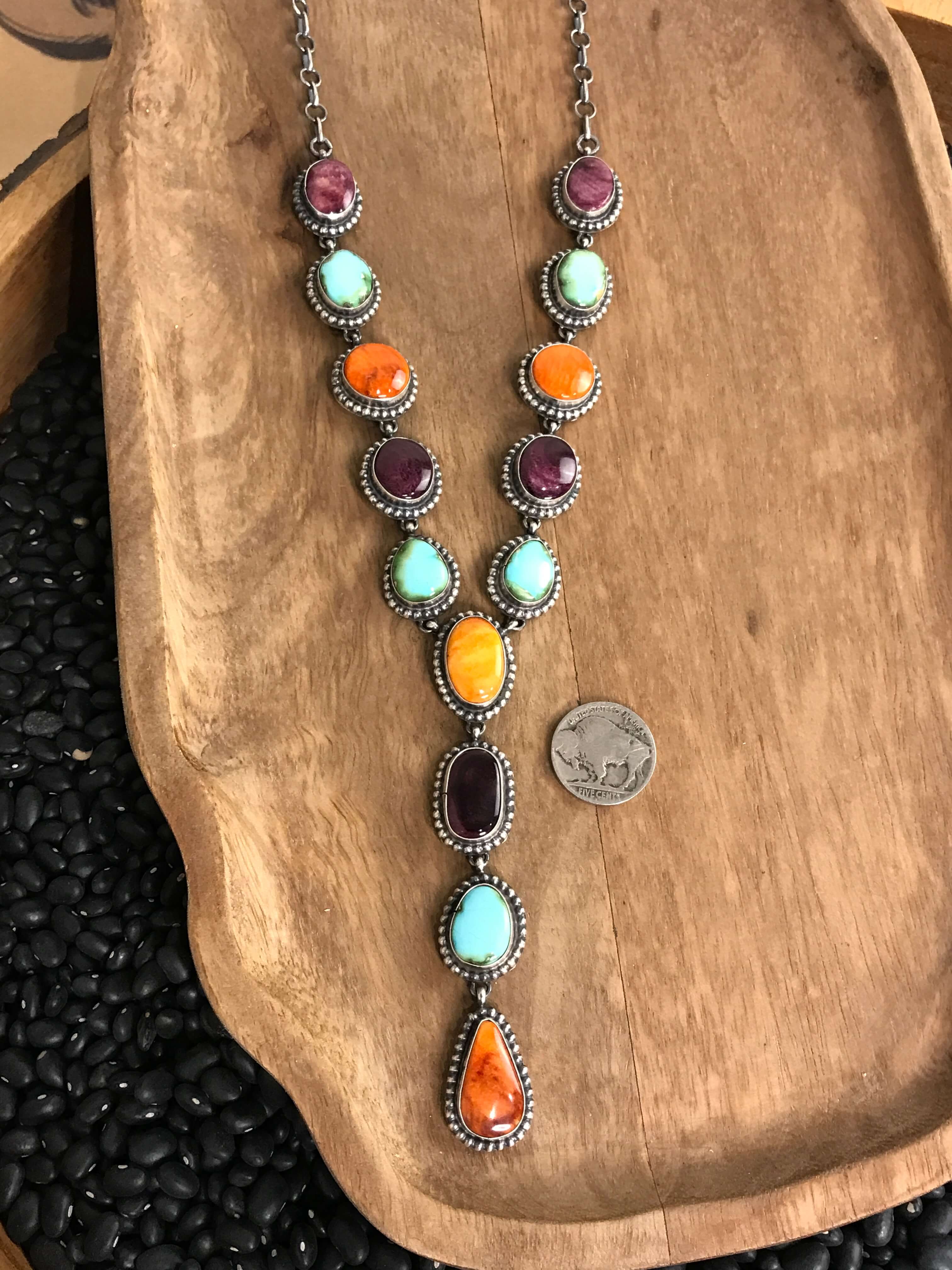 The Scotia Lariat Necklace Set-Necklaces-Calli Co., Turquoise and Silver Jewelry, Native American Handmade, Zuni Tribe, Navajo Tribe, Brock Texas