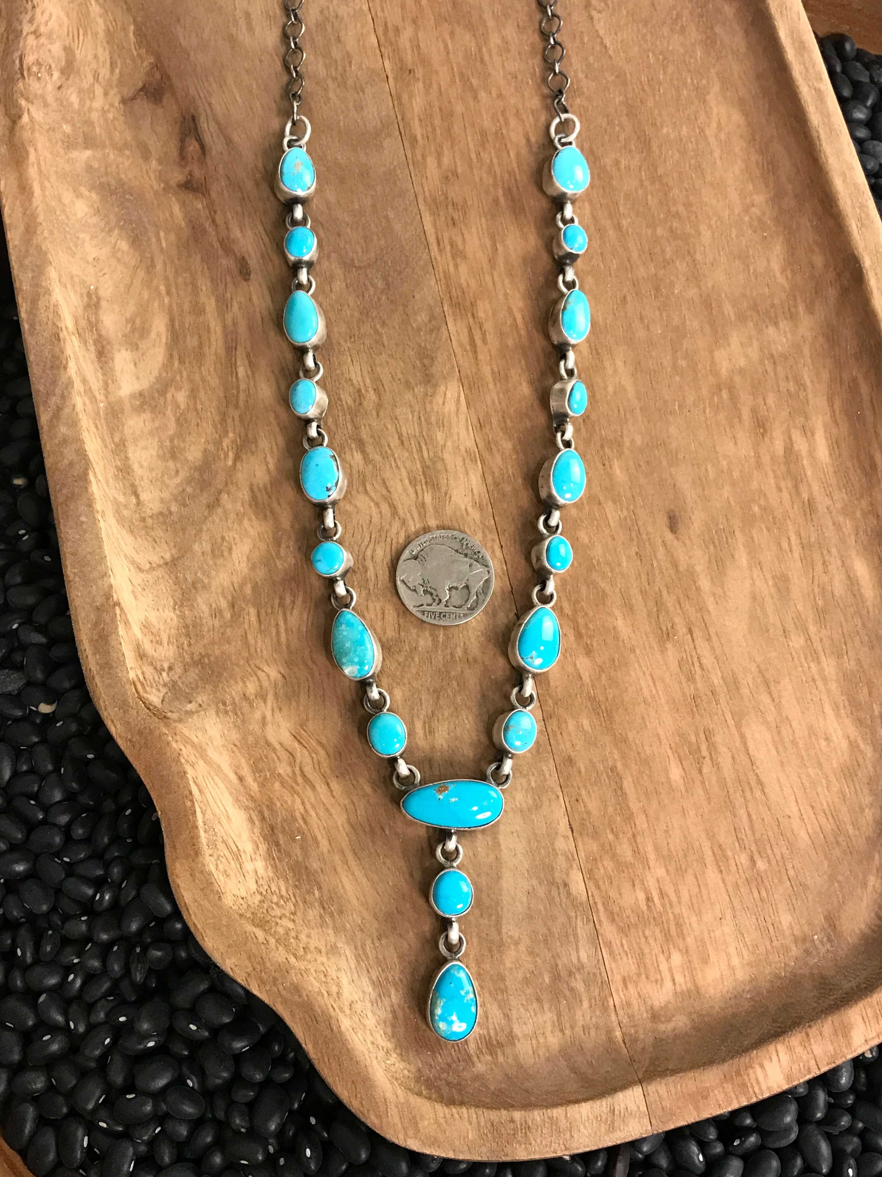 The Wakonda Turquoise Lariat Necklace Set-Necklaces-Calli Co., Turquoise and Silver Jewelry, Native American Handmade, Zuni Tribe, Navajo Tribe, Brock Texas
