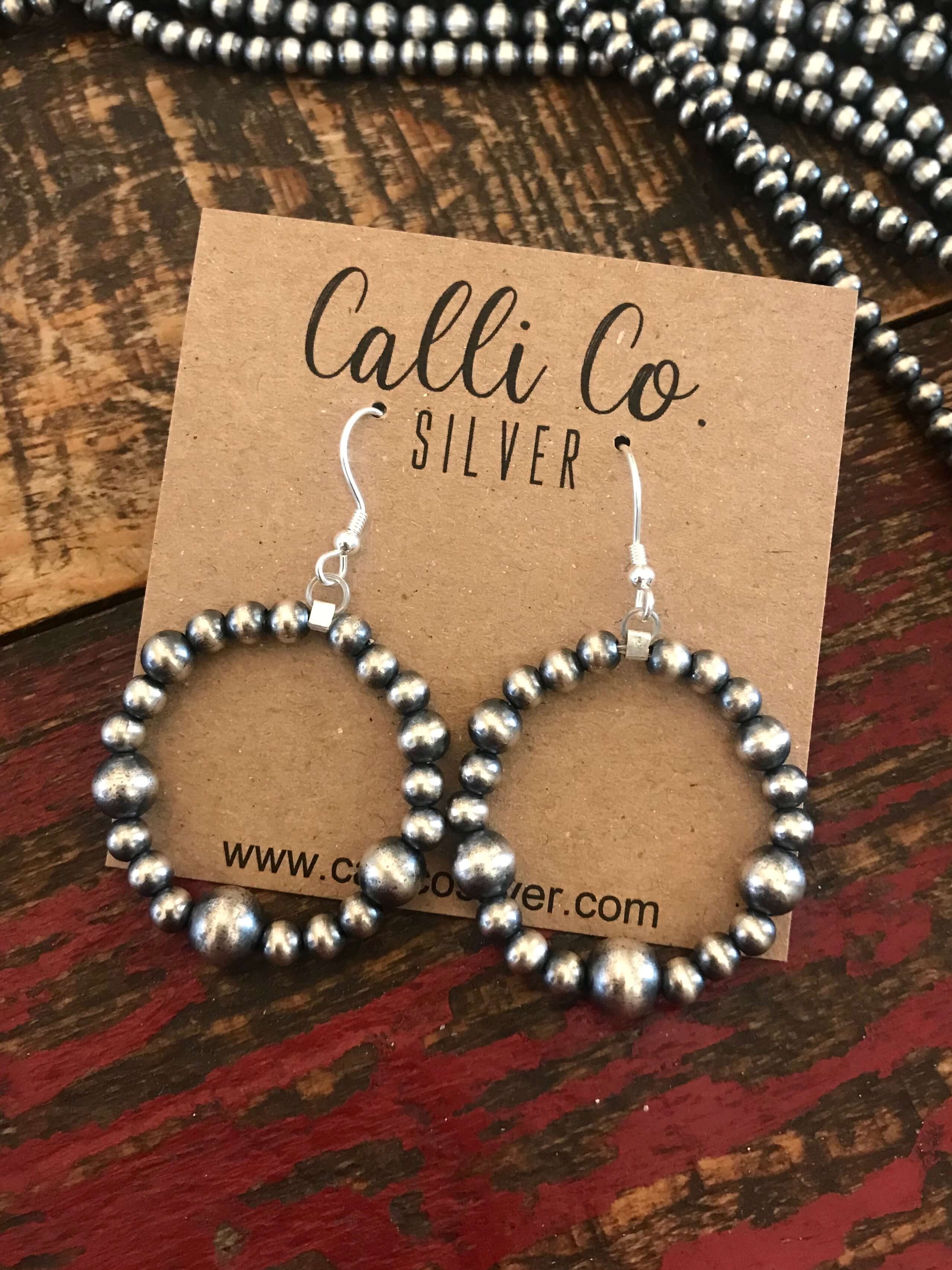 The Westport Navajo Pearl Hoop Earrings-Earrings-Calli Co., Turquoise and Silver Jewelry, Native American Handmade, Zuni Tribe, Navajo Tribe, Brock Texas