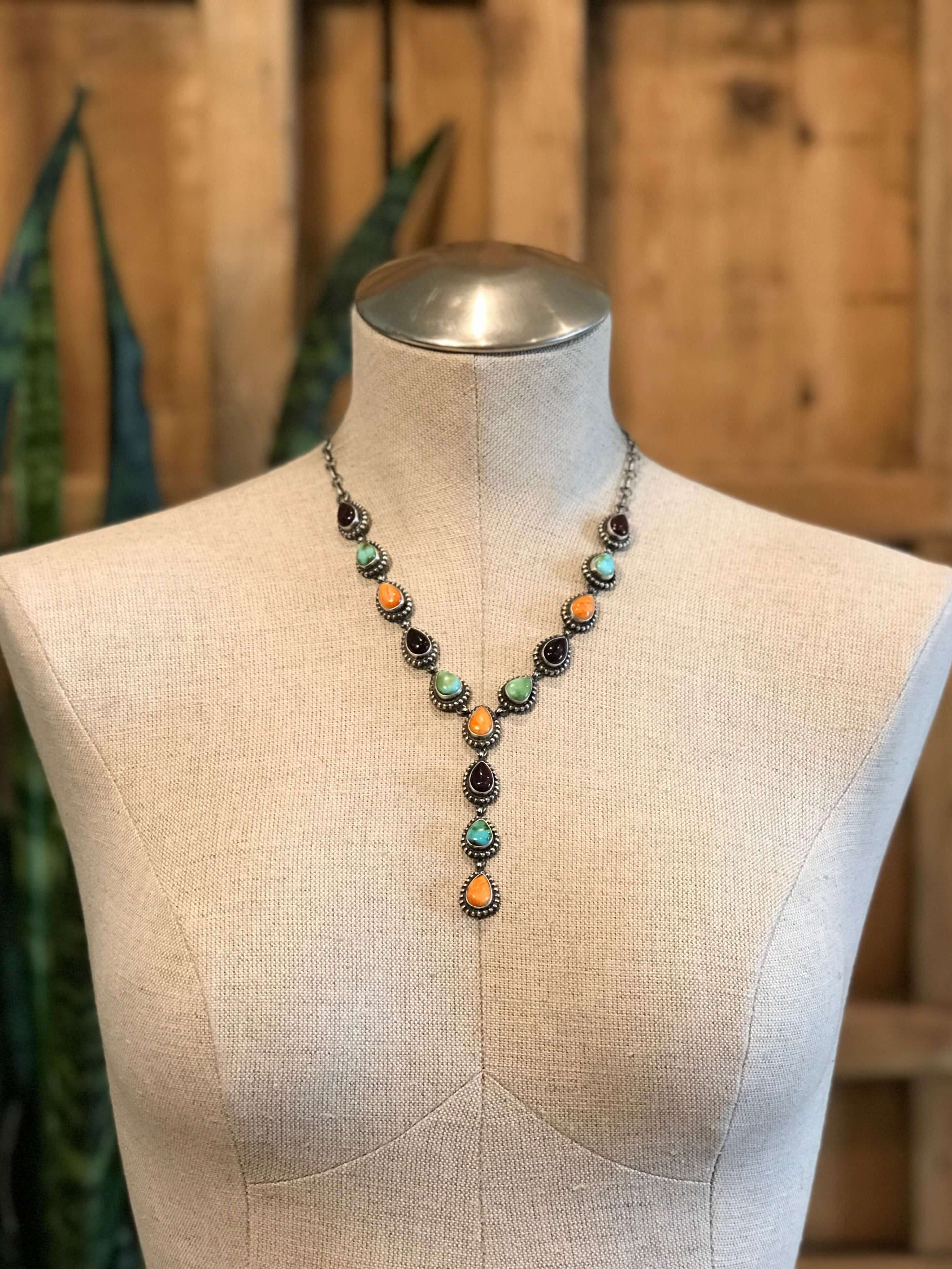 The Monowi Lariat Necklace Set-Necklaces-Calli Co., Turquoise and Silver Jewelry, Native American Handmade, Zuni Tribe, Navajo Tribe, Brock Texas
