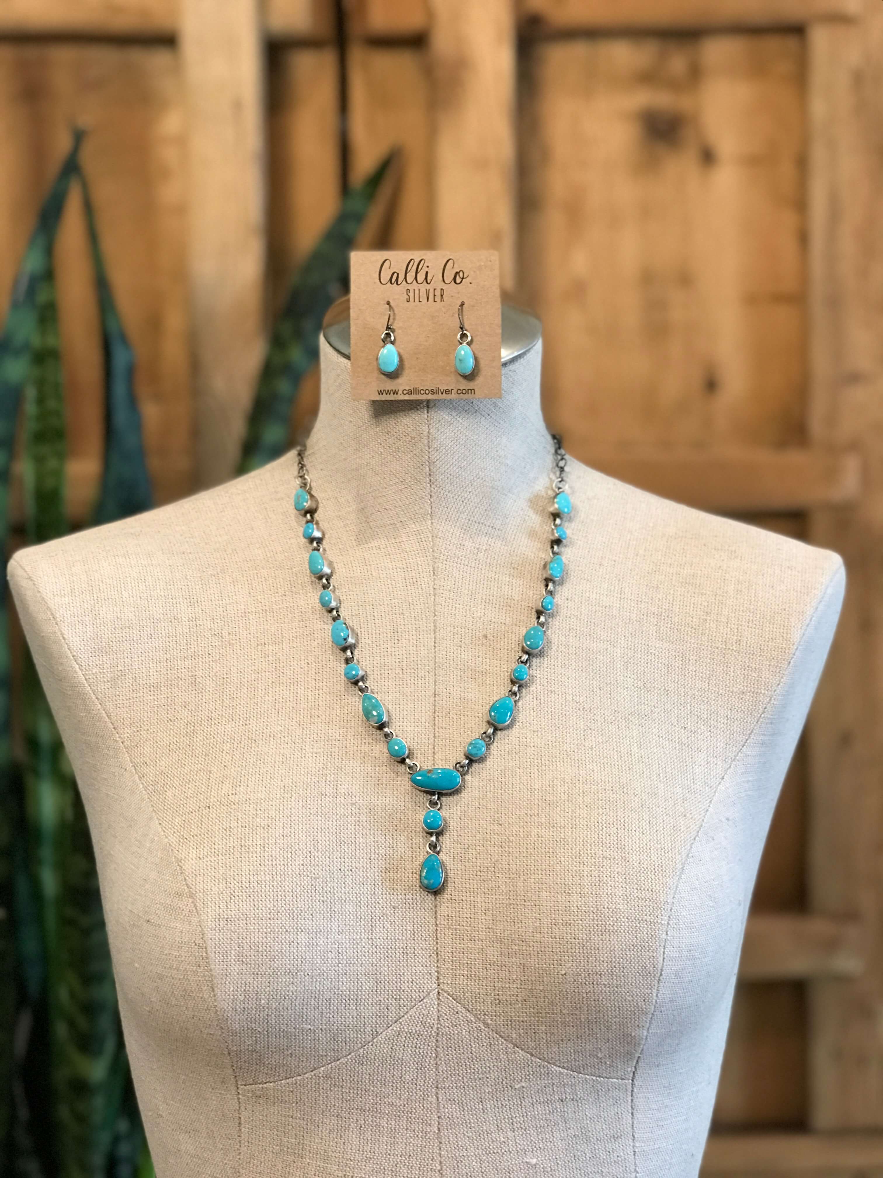 The Wakonda Turquoise Lariat Necklace Set-Necklaces-Calli Co., Turquoise and Silver Jewelry, Native American Handmade, Zuni Tribe, Navajo Tribe, Brock Texas