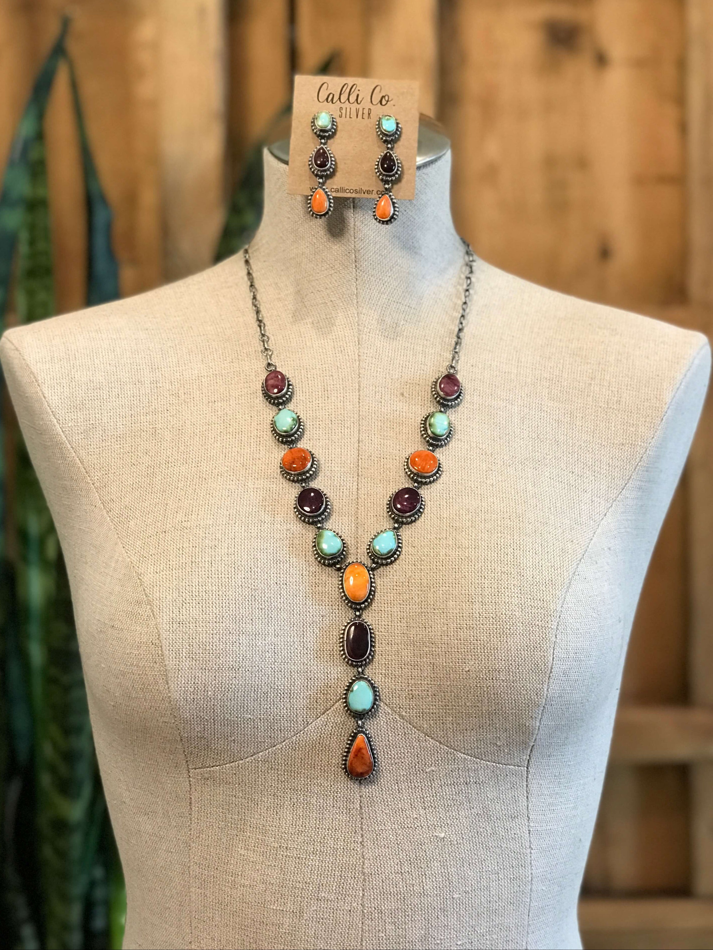 The Scotia Lariat Necklace Set-Necklaces-Calli Co., Turquoise and Silver Jewelry, Native American Handmade, Zuni Tribe, Navajo Tribe, Brock Texas