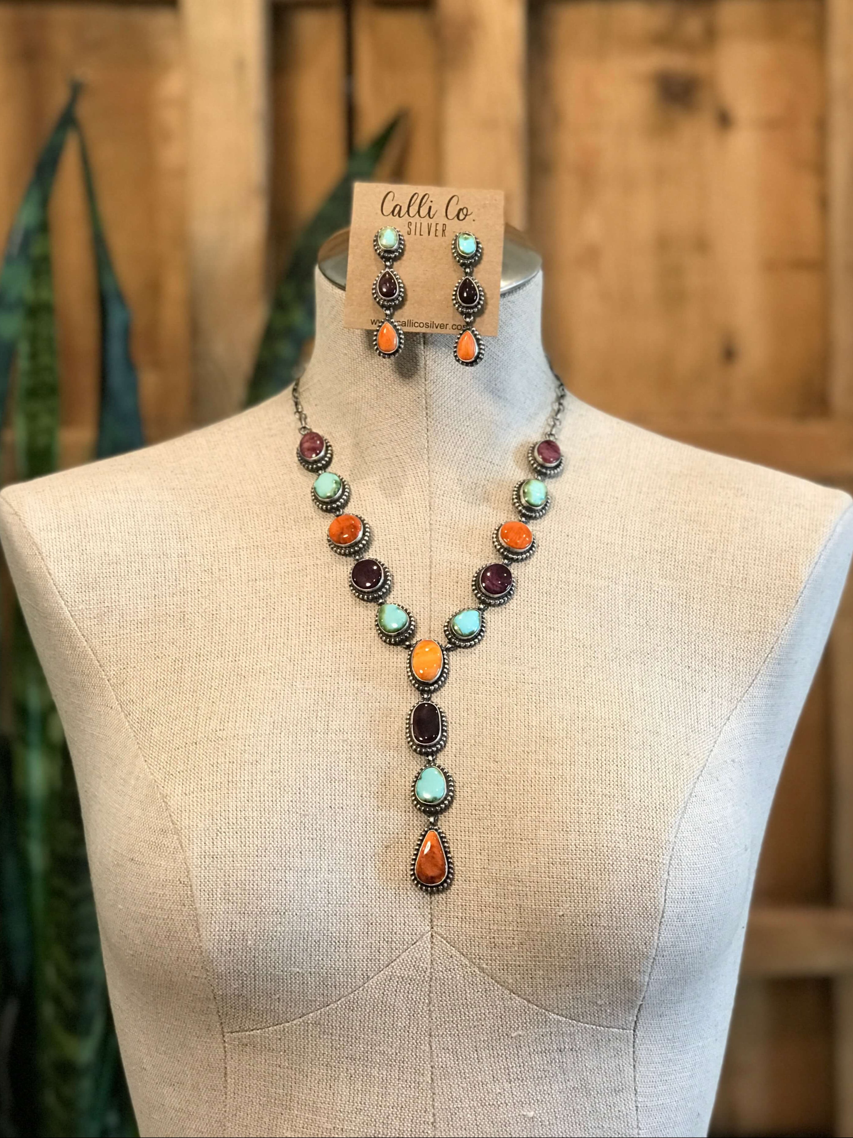 The Scotia Lariat Necklace Set-Necklaces-Calli Co., Turquoise and Silver Jewelry, Native American Handmade, Zuni Tribe, Navajo Tribe, Brock Texas