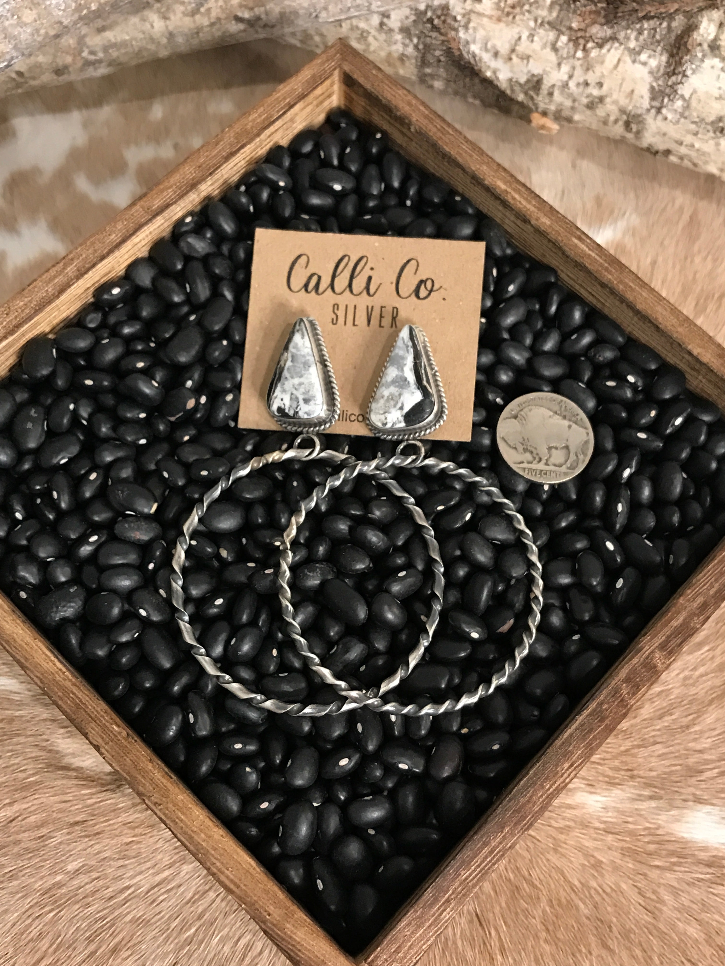 The Swain Hoop Earrings, 6-Earrings-Calli Co., Turquoise and Silver Jewelry, Native American Handmade, Zuni Tribe, Navajo Tribe, Brock Texas
