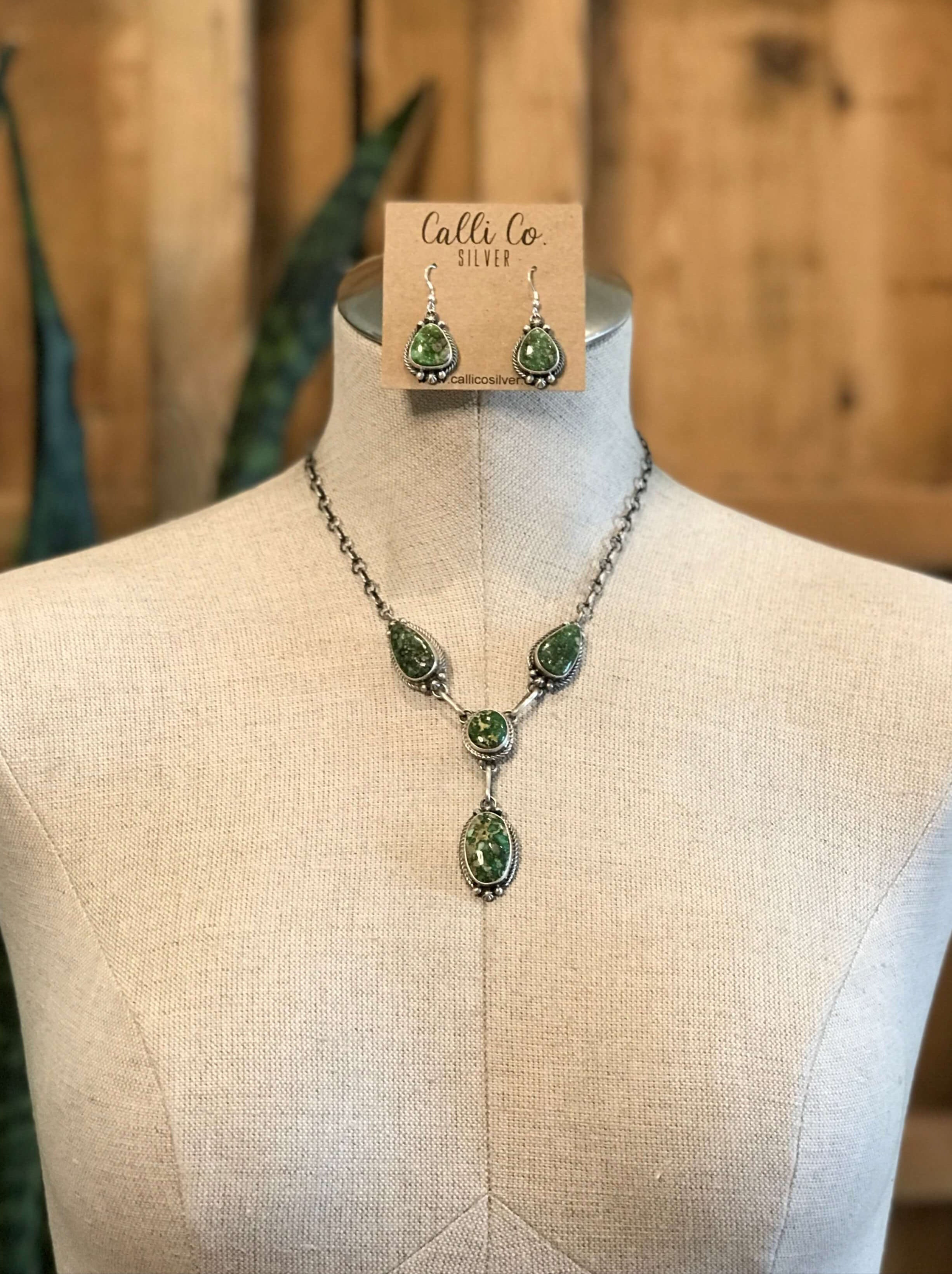 The Genoa Turquoise Lariat Necklace Set-Necklaces-Calli Co., Turquoise and Silver Jewelry, Native American Handmade, Zuni Tribe, Navajo Tribe, Brock Texas