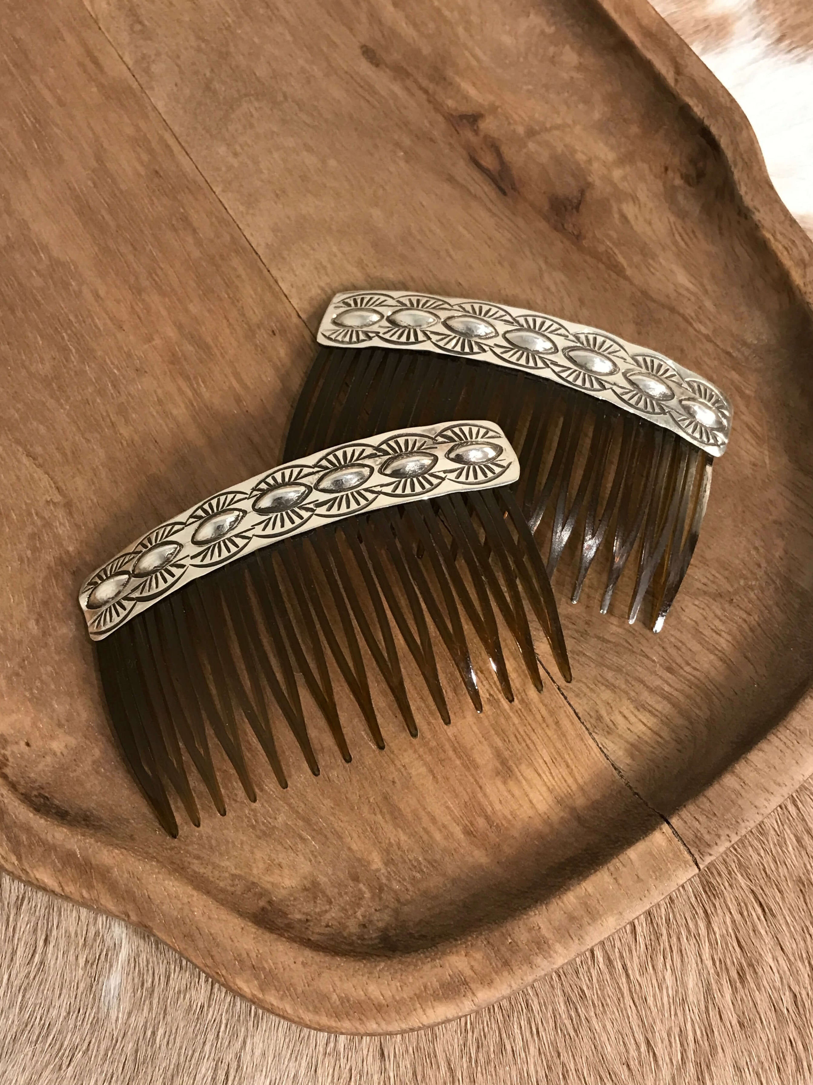 The Marietta Hair Combs-Hair Accessories-Calli Co., Turquoise and Silver Jewelry, Native American Handmade, Zuni Tribe, Navajo Tribe, Brock Texas