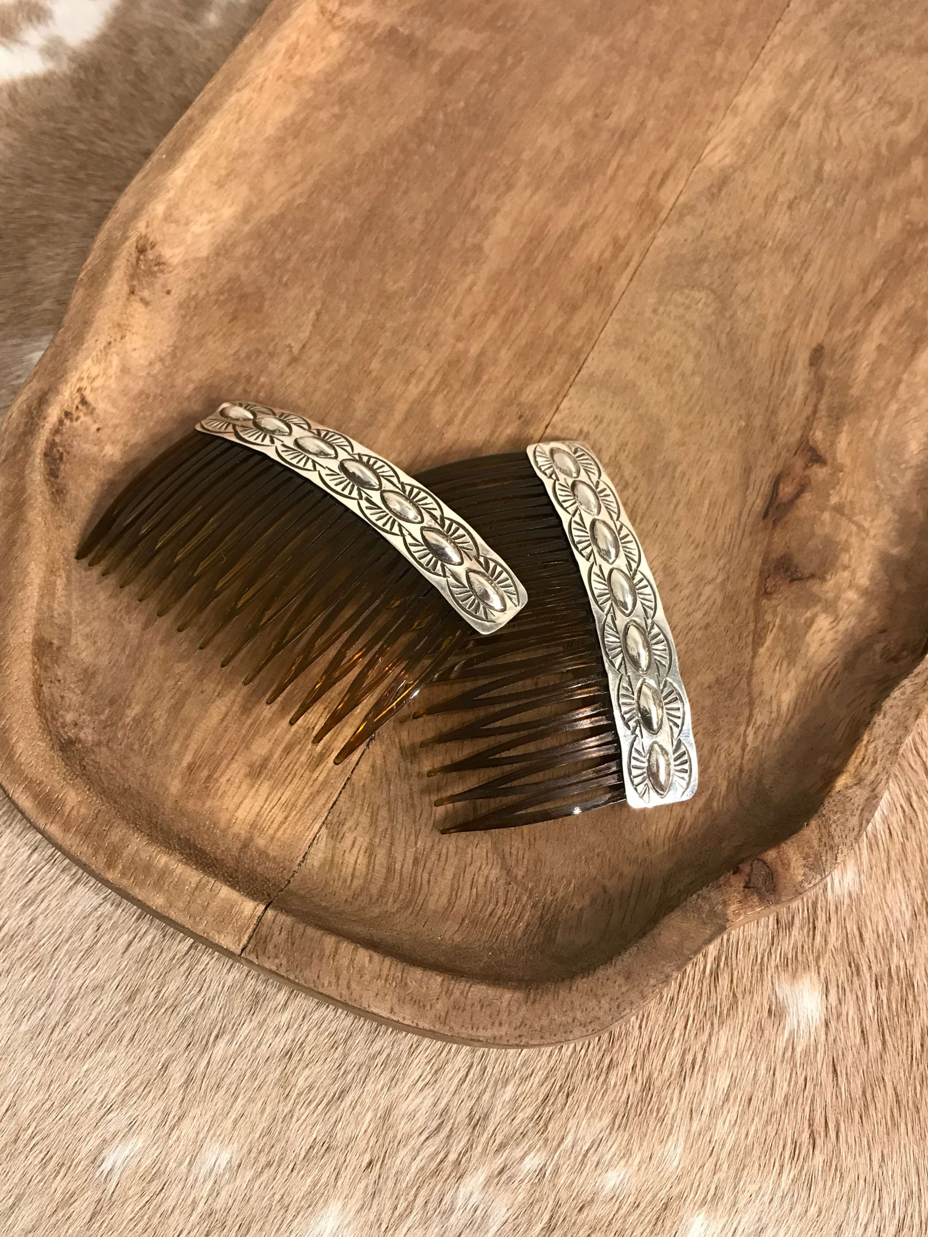 The Marietta Hair Combs-Hair Accessories-Calli Co., Turquoise and Silver Jewelry, Native American Handmade, Zuni Tribe, Navajo Tribe, Brock Texas