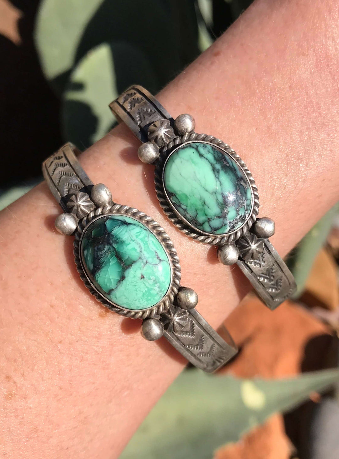 The Holly Variscite Cuffs-Bracelets & Cuffs-Calli Co., Turquoise and Silver Jewelry, Native American Handmade, Zuni Tribe, Navajo Tribe, Brock Texas