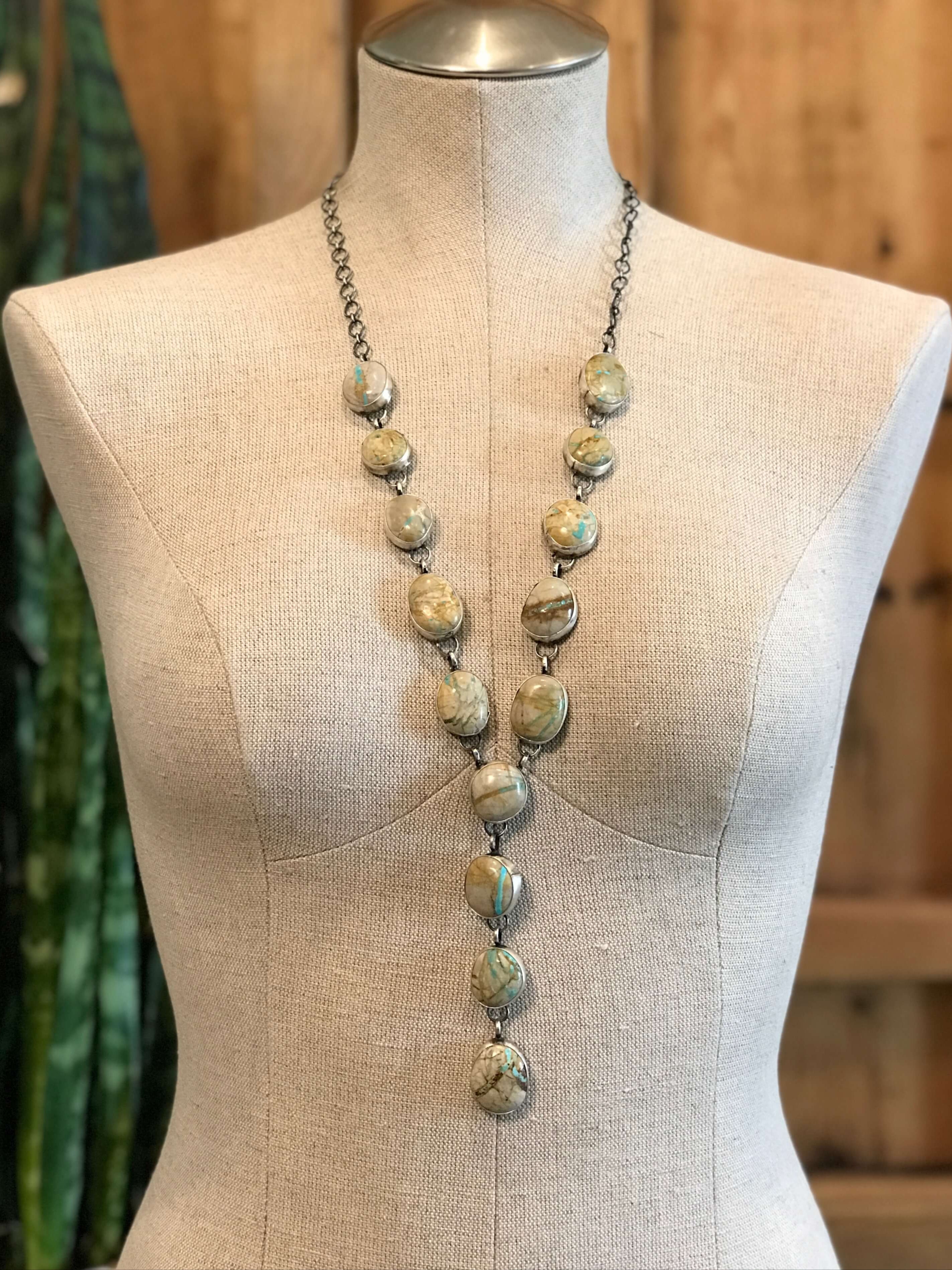 The Sedona Lariat Necklace-Necklaces-Calli Co., Turquoise and Silver Jewelry, Native American Handmade, Zuni Tribe, Navajo Tribe, Brock Texas