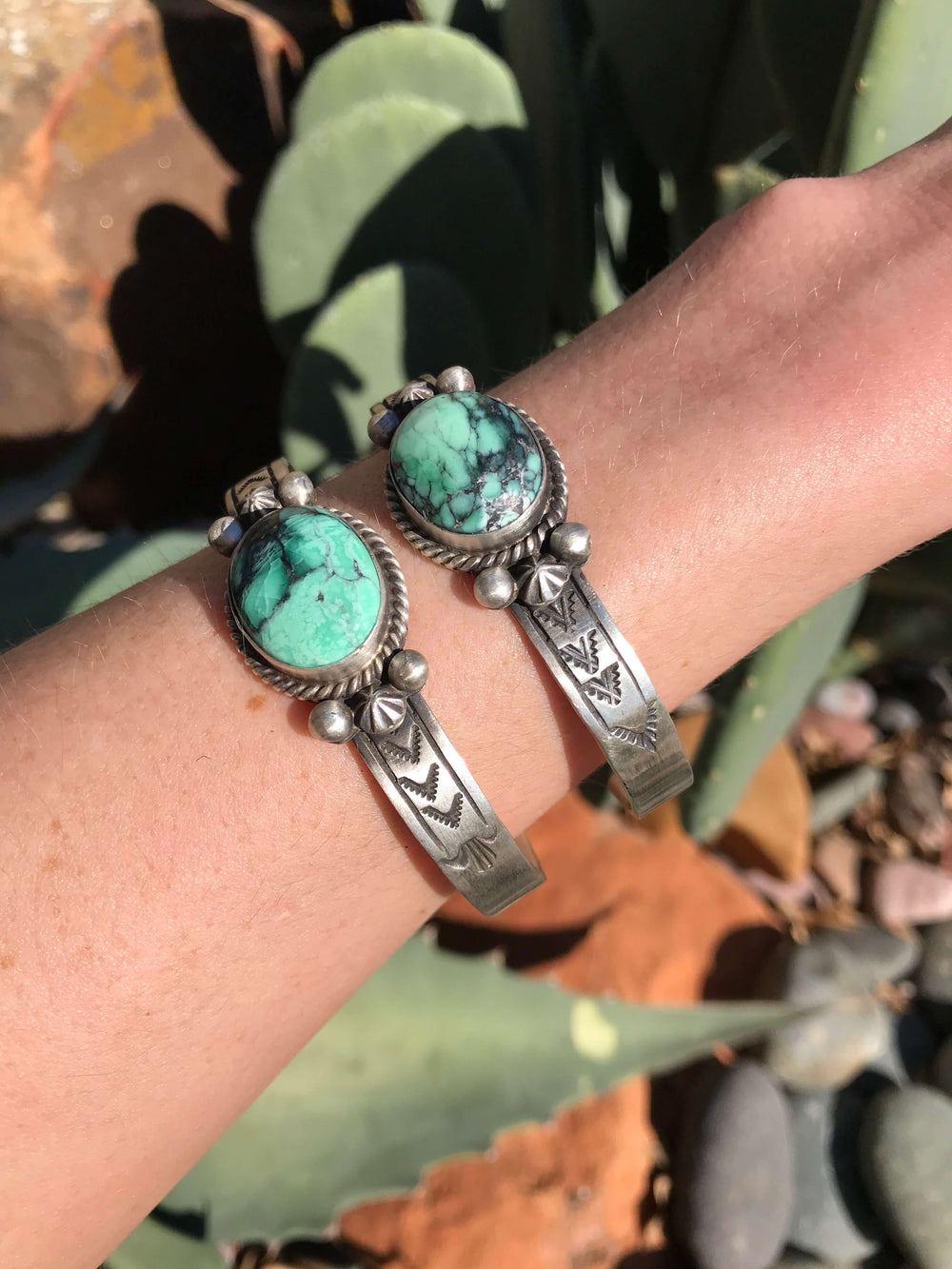 The Holly Variscite Cuffs-Bracelets & Cuffs-Calli Co., Turquoise and Silver Jewelry, Native American Handmade, Zuni Tribe, Navajo Tribe, Brock Texas