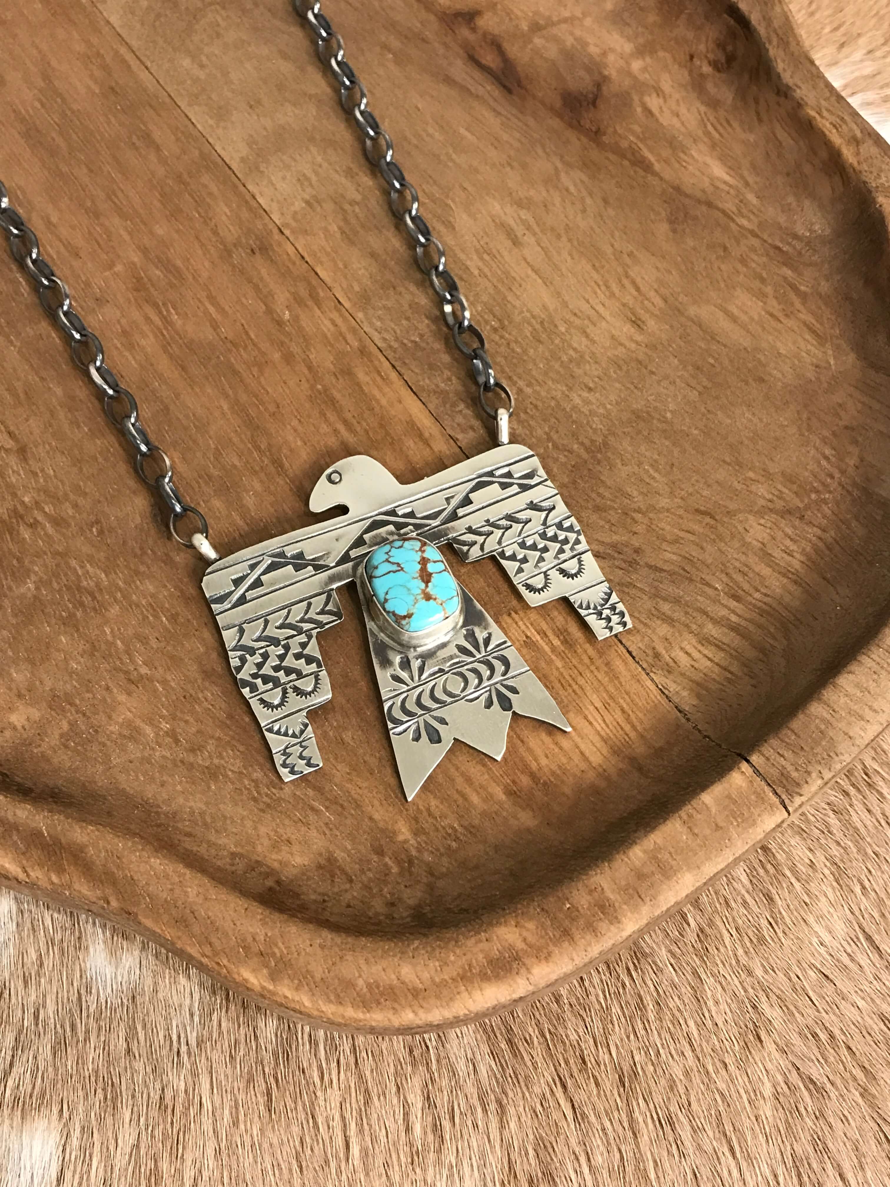 The Tahoka Thunderbird Necklace, 5-Necklaces-Calli Co., Turquoise and Silver Jewelry, Native American Handmade, Zuni Tribe, Navajo Tribe, Brock Texas