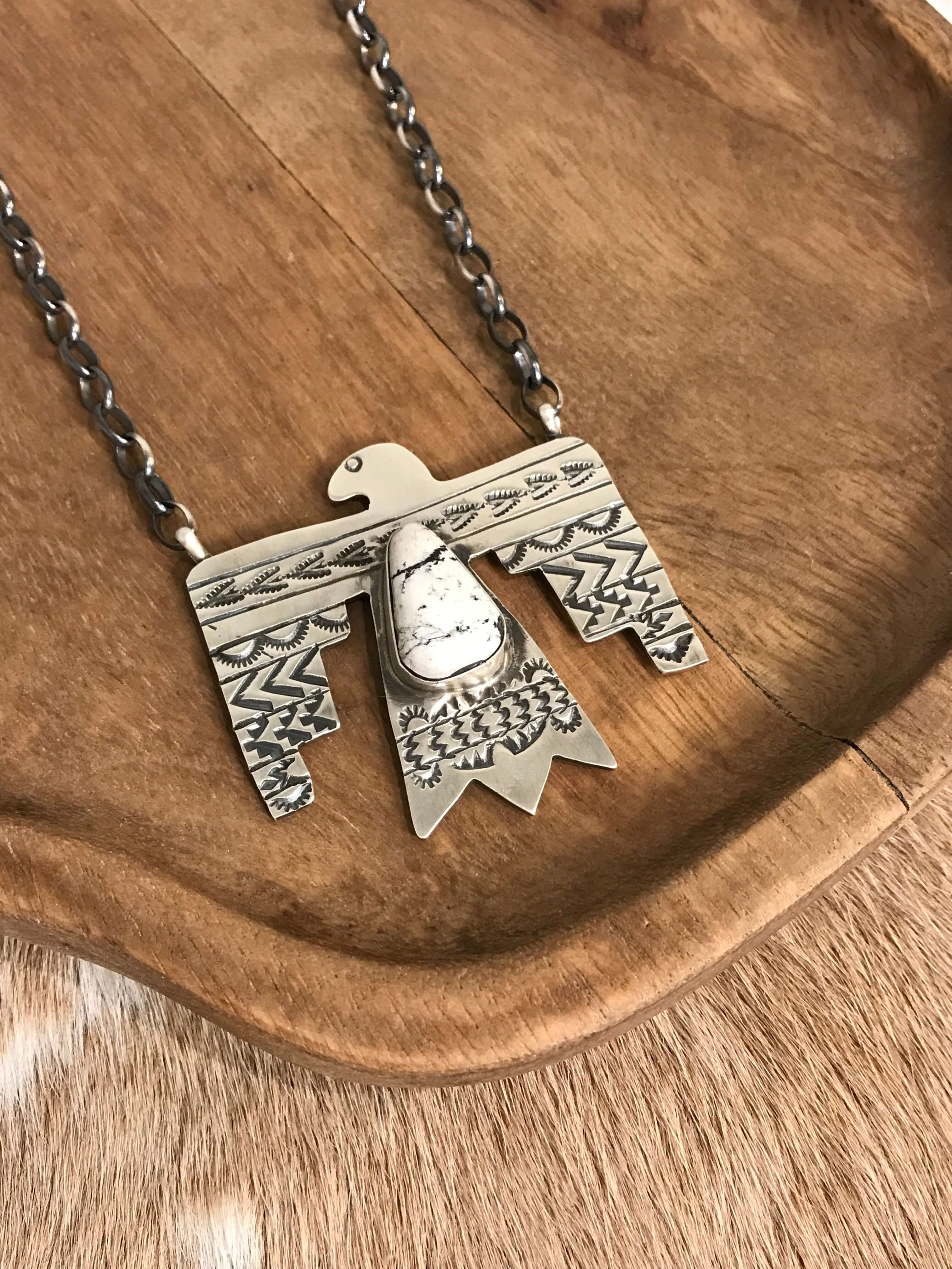 The Tahoka Thunderbird Necklace, 6-Necklaces-Calli Co., Turquoise and Silver Jewelry, Native American Handmade, Zuni Tribe, Navajo Tribe, Brock Texas