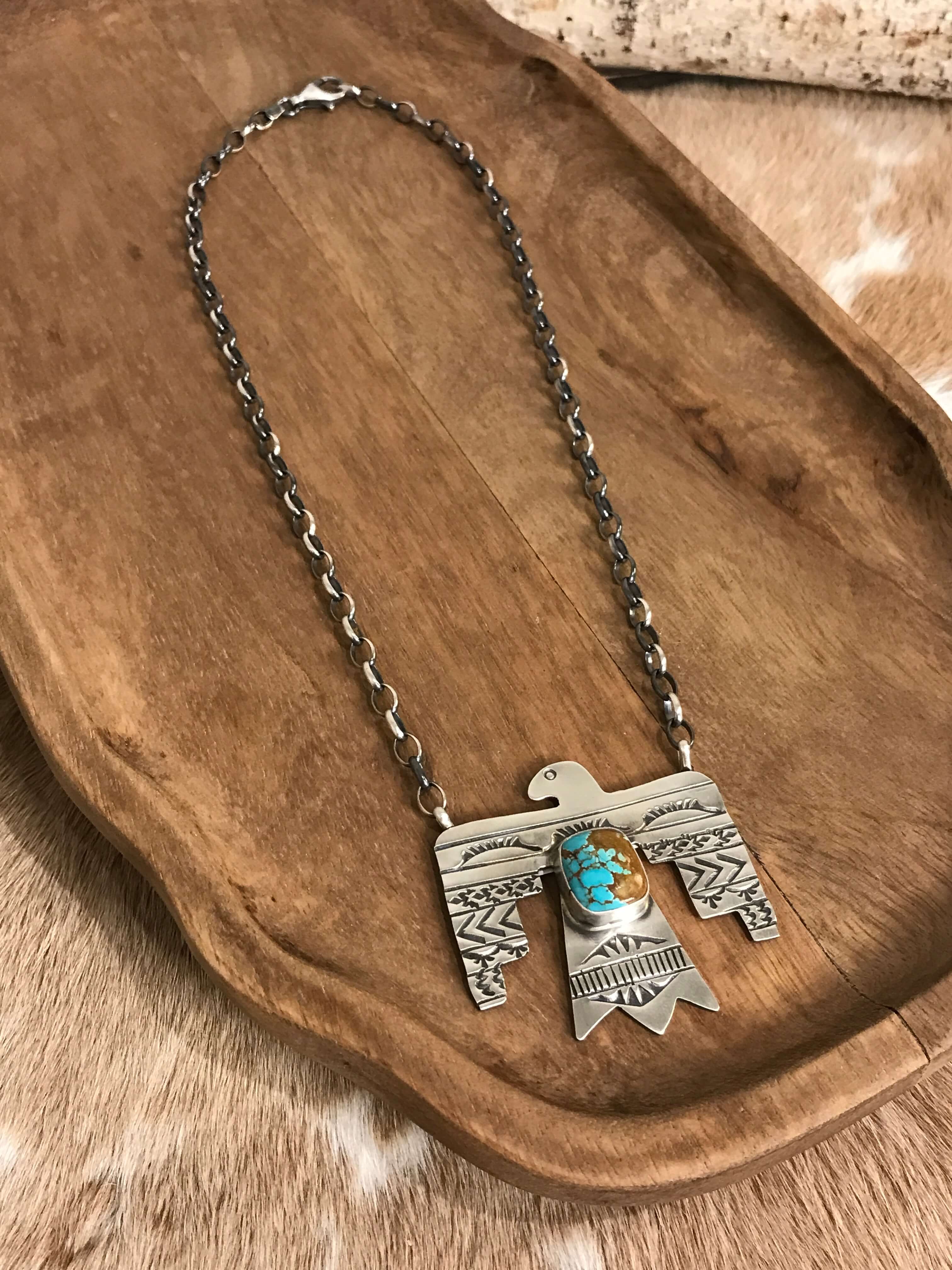 The Tahoka Thunderbird Necklace, 7-Necklaces-Calli Co., Turquoise and Silver Jewelry, Native American Handmade, Zuni Tribe, Navajo Tribe, Brock Texas